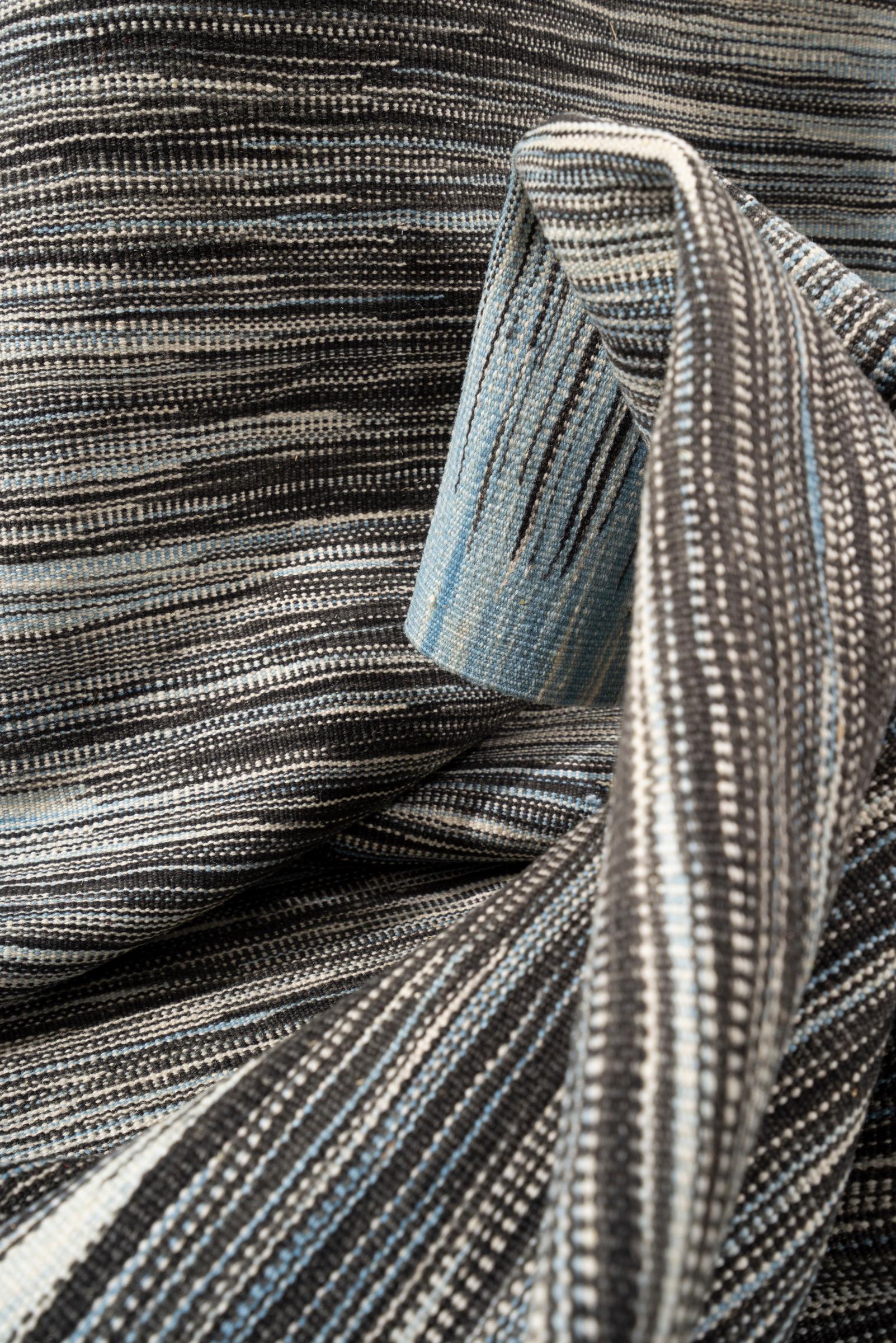 New Weave Fine Mazandaran Minimalist Sky and Shadow Persian Kilim Runner