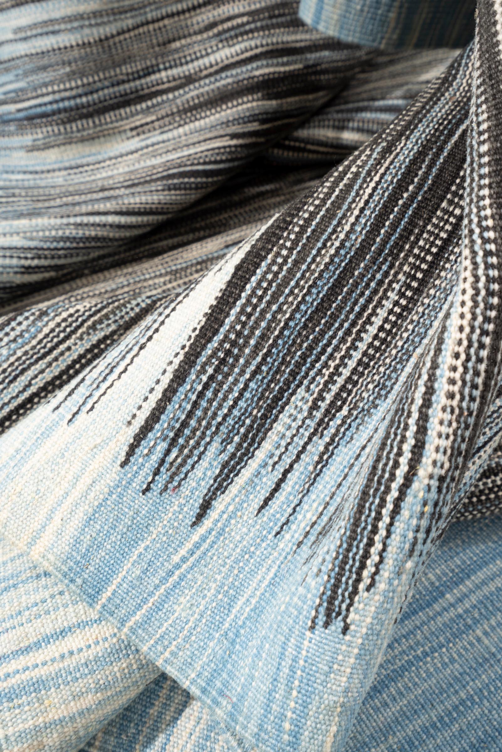 New Weave Fine Mazandaran Minimalist Sky and Shadow Persian Kilim Runner