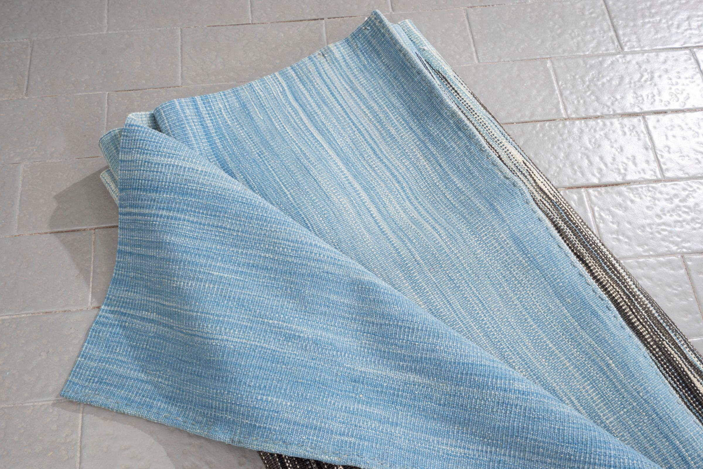 New Weave Fine Mazandaran Minimalist Sky and Shadow Persian Kilim Runner
