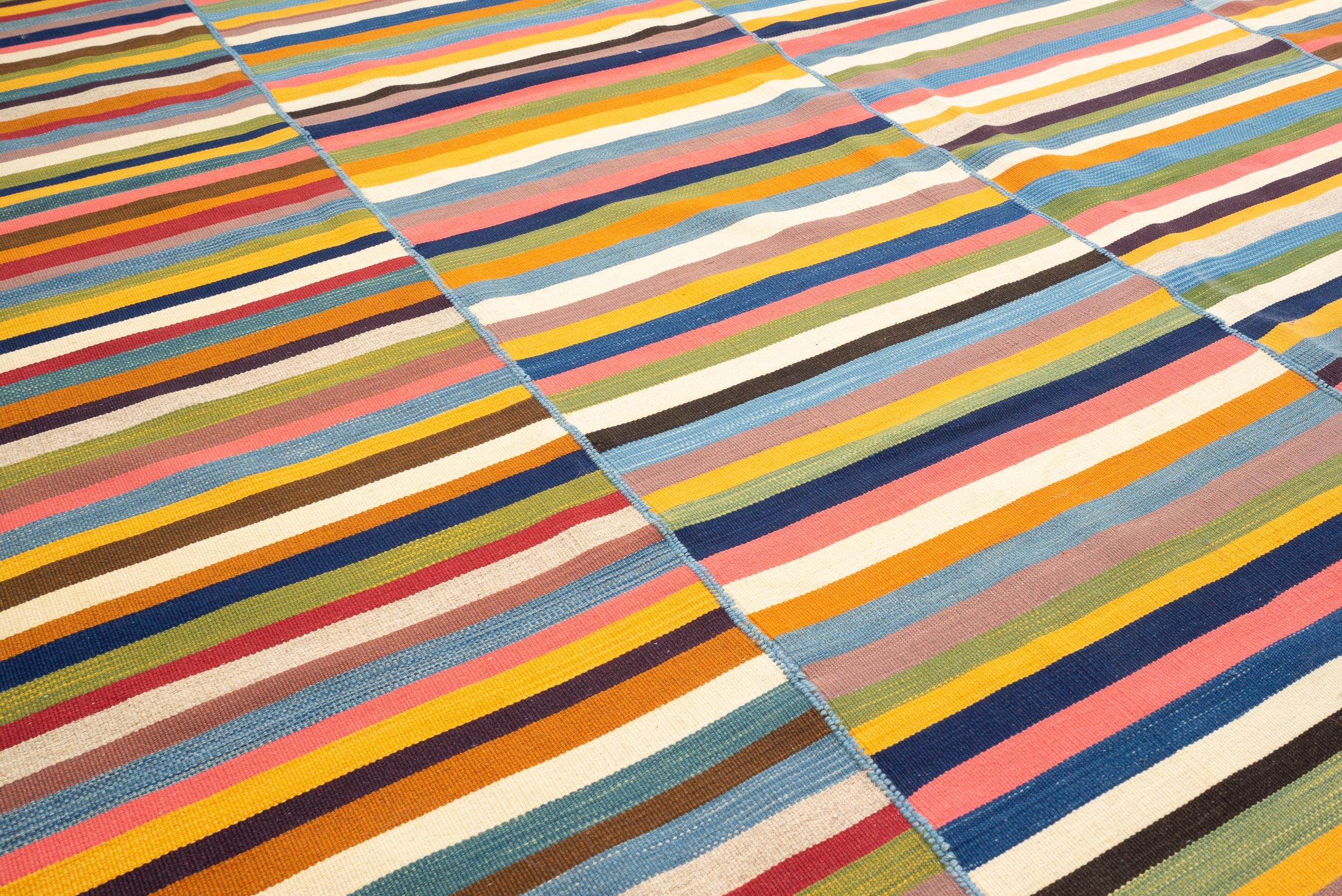 New Weave Fine Mazandaran Minimalist Stripes Persian Kilim Rug