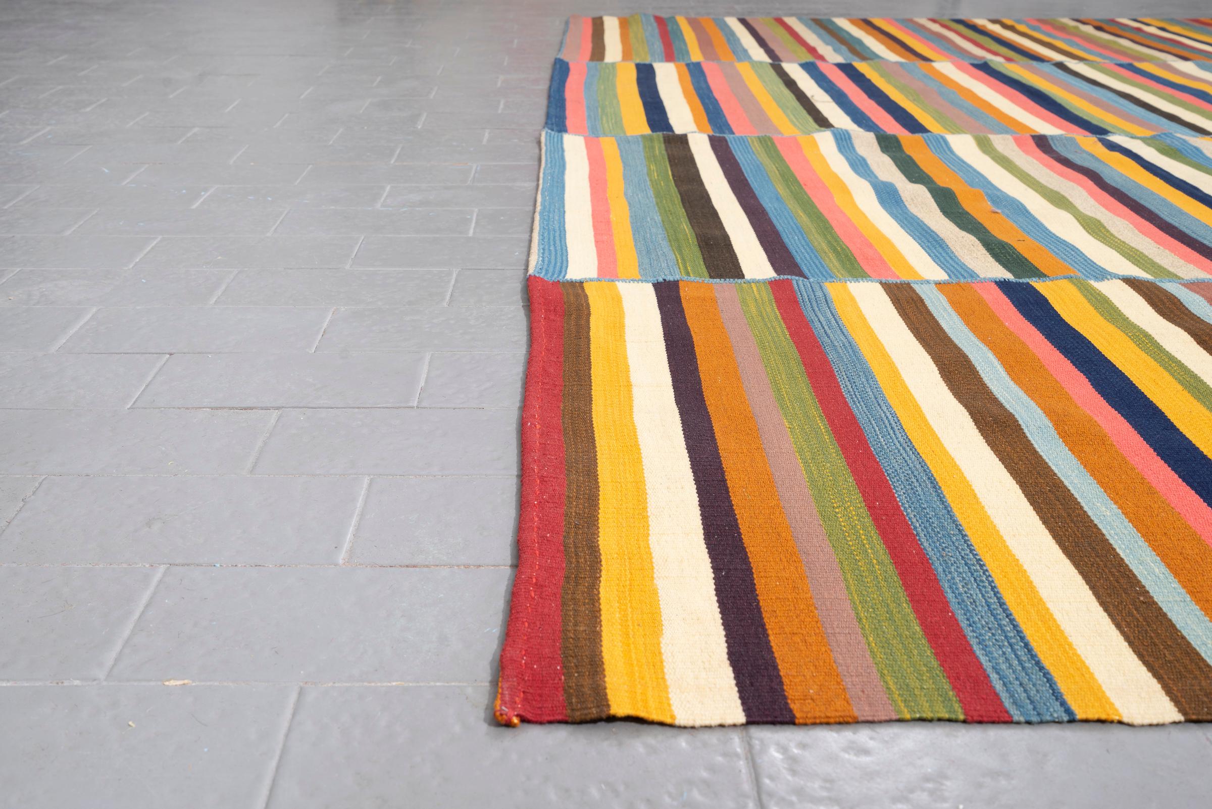 New Weave Fine Mazandaran Minimalist Stripes Persian Kilim Rug