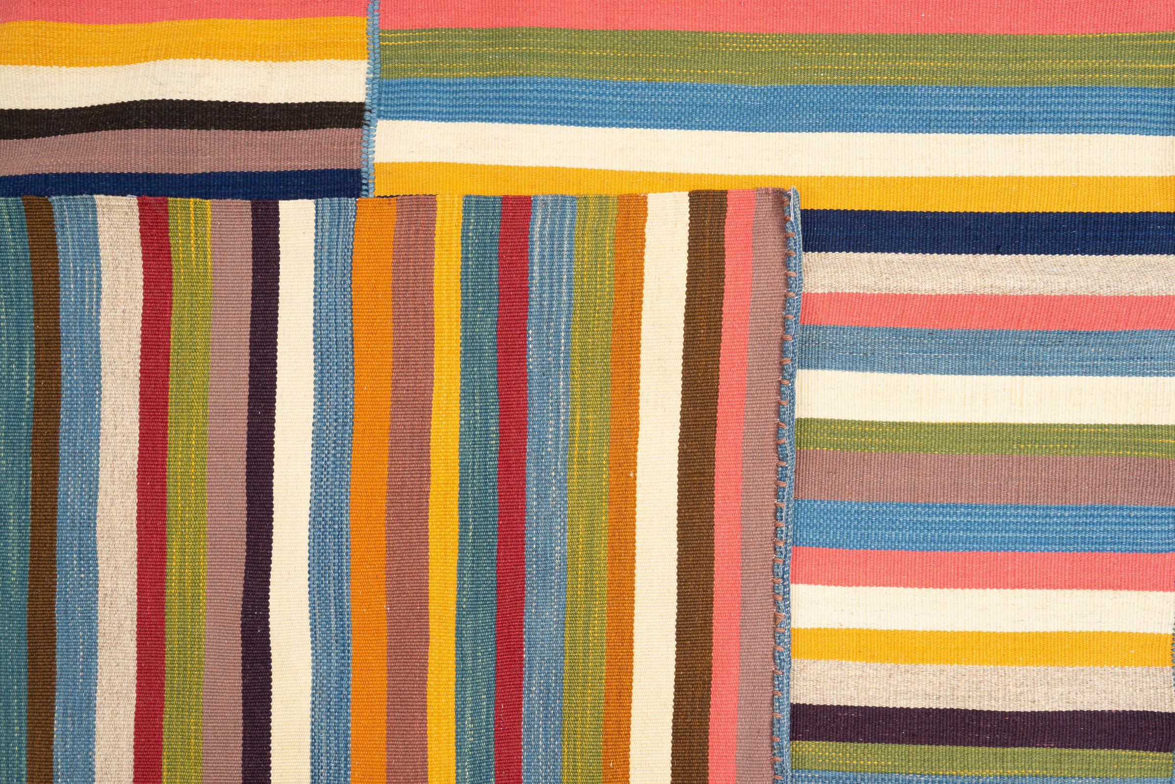 New Weave Fine Mazandaran Minimalist Stripes Persian Kilim Rug
