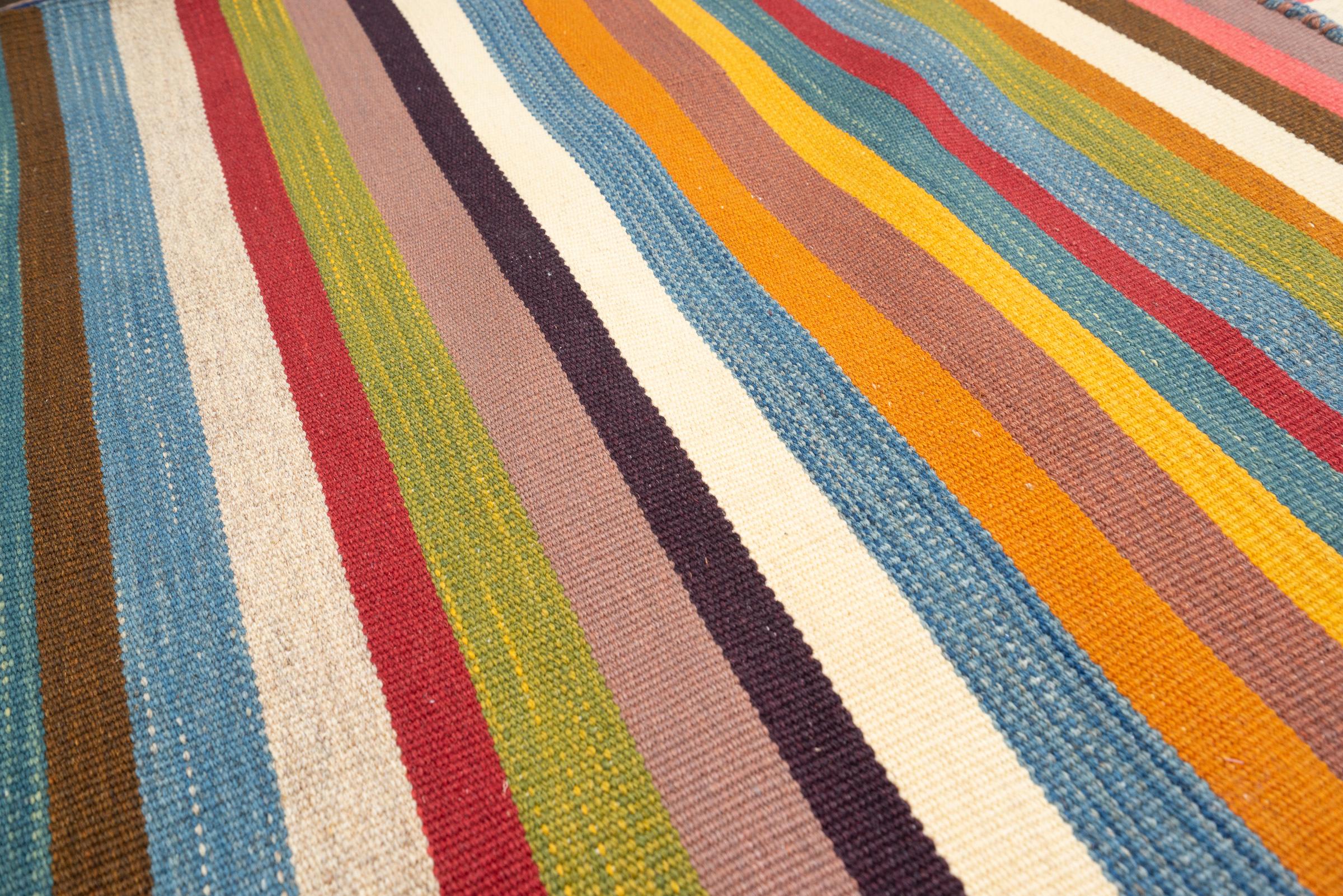 New Weave Fine Mazandaran Minimalist Stripes Persian Kilim Rug