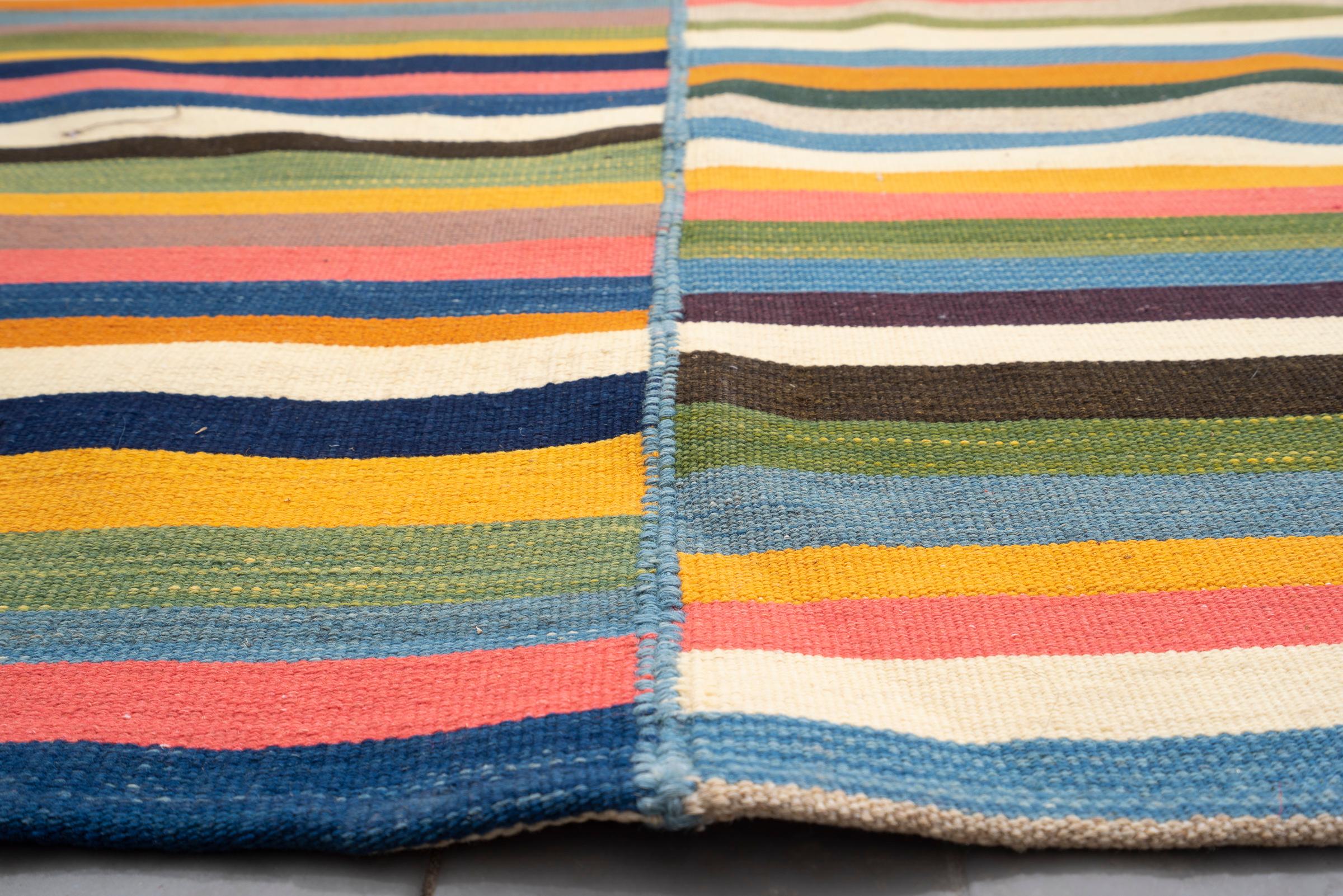 New Weave Fine Mazandaran Minimalist Stripes Persian Kilim Rug