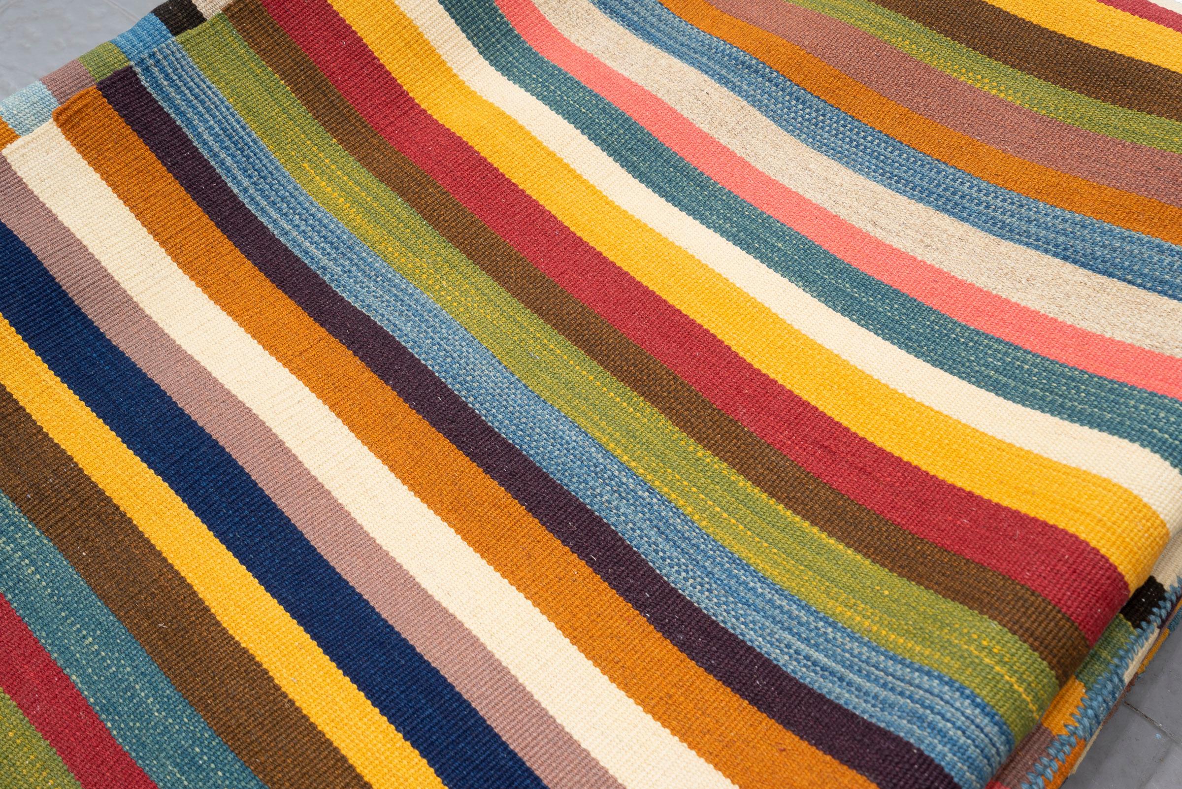 New Weave Fine Mazandaran Minimalist Stripes Persian Kilim Rug