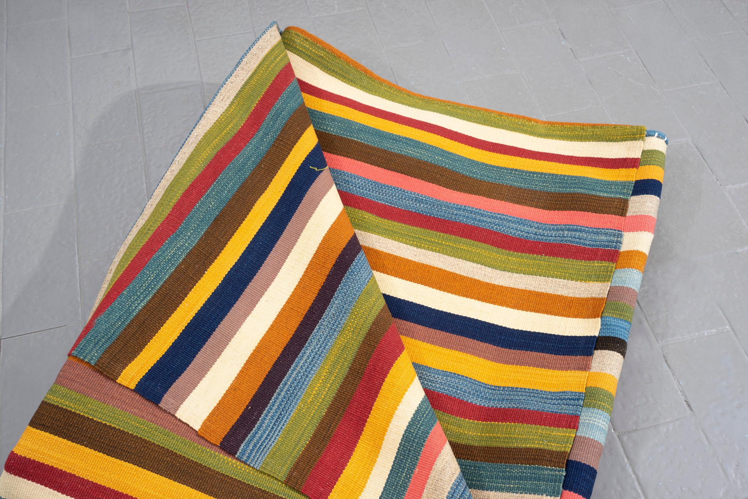 New Weave Fine Mazandaran Minimalist Stripes Persian Kilim Rug