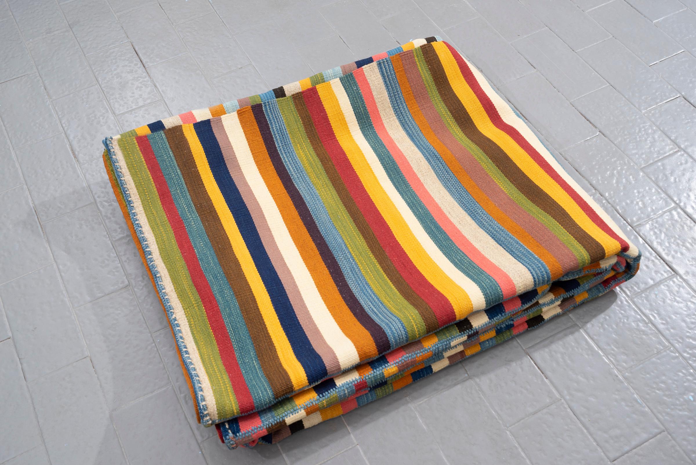 New Weave Fine Mazandaran Minimalist Stripes Persian Kilim Rug