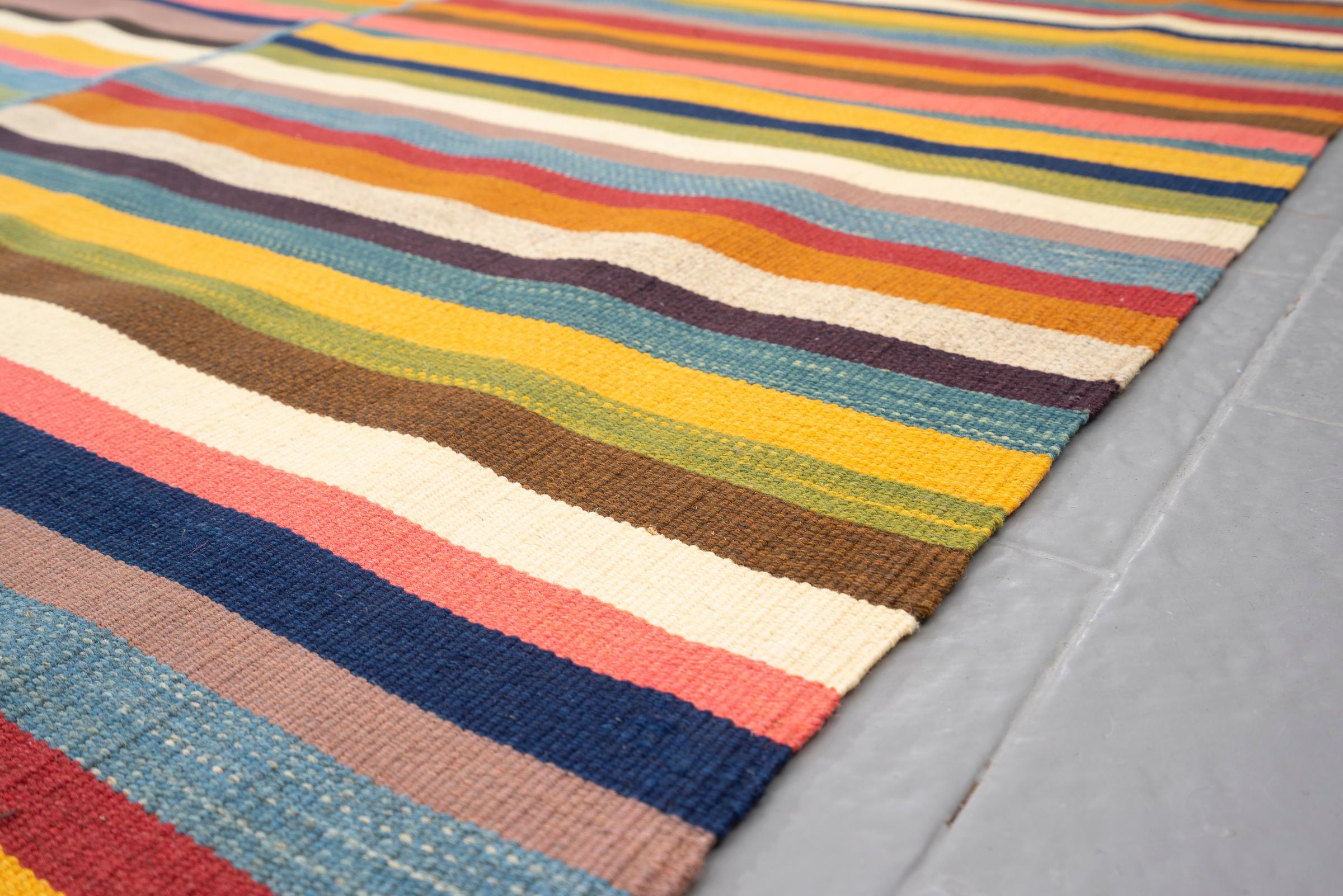 New Weave Fine Mazandaran Minimalist Stripes Persian Kilim Rug