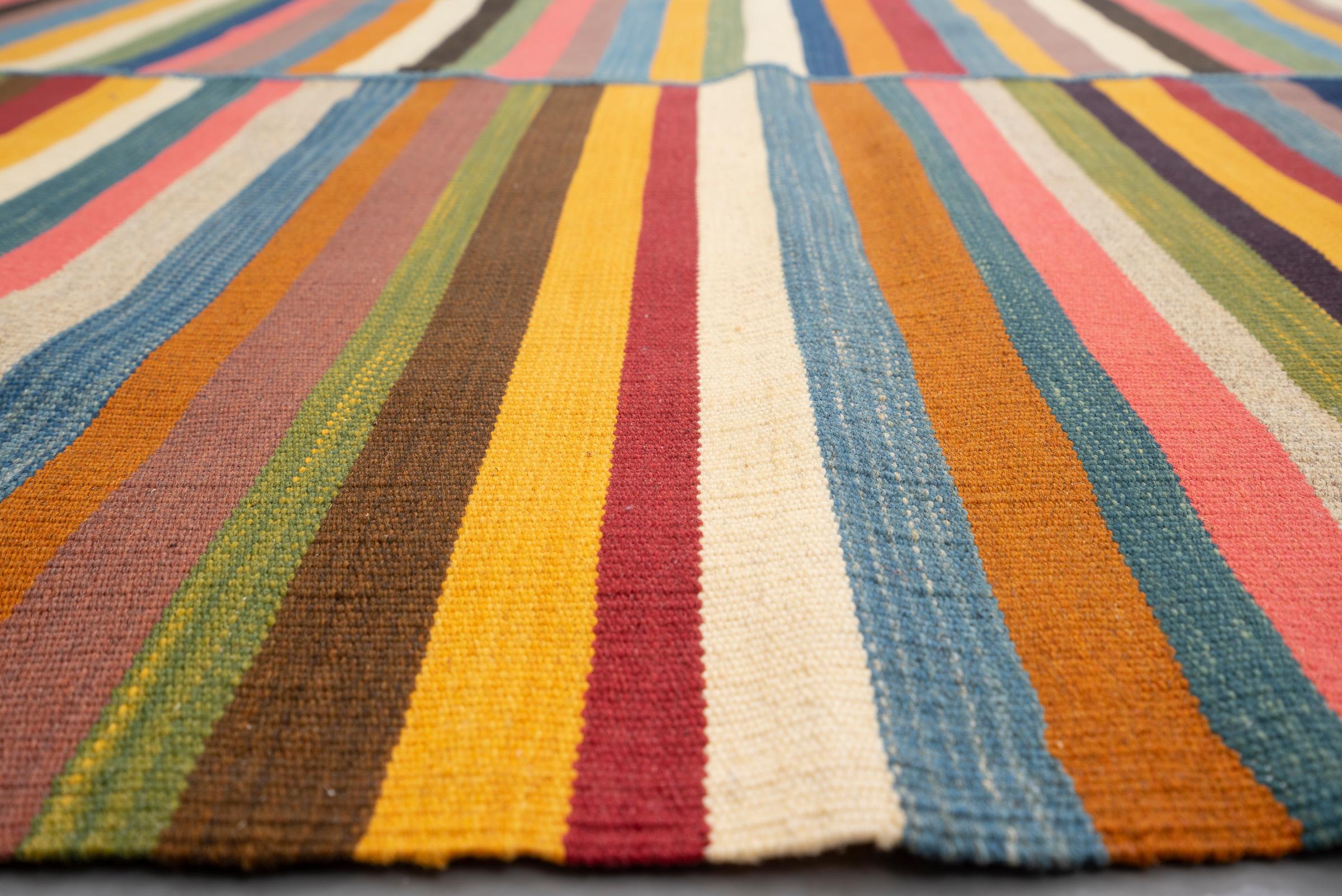 New Weave Fine Mazandaran Minimalist Stripes Persian Kilim Rug
