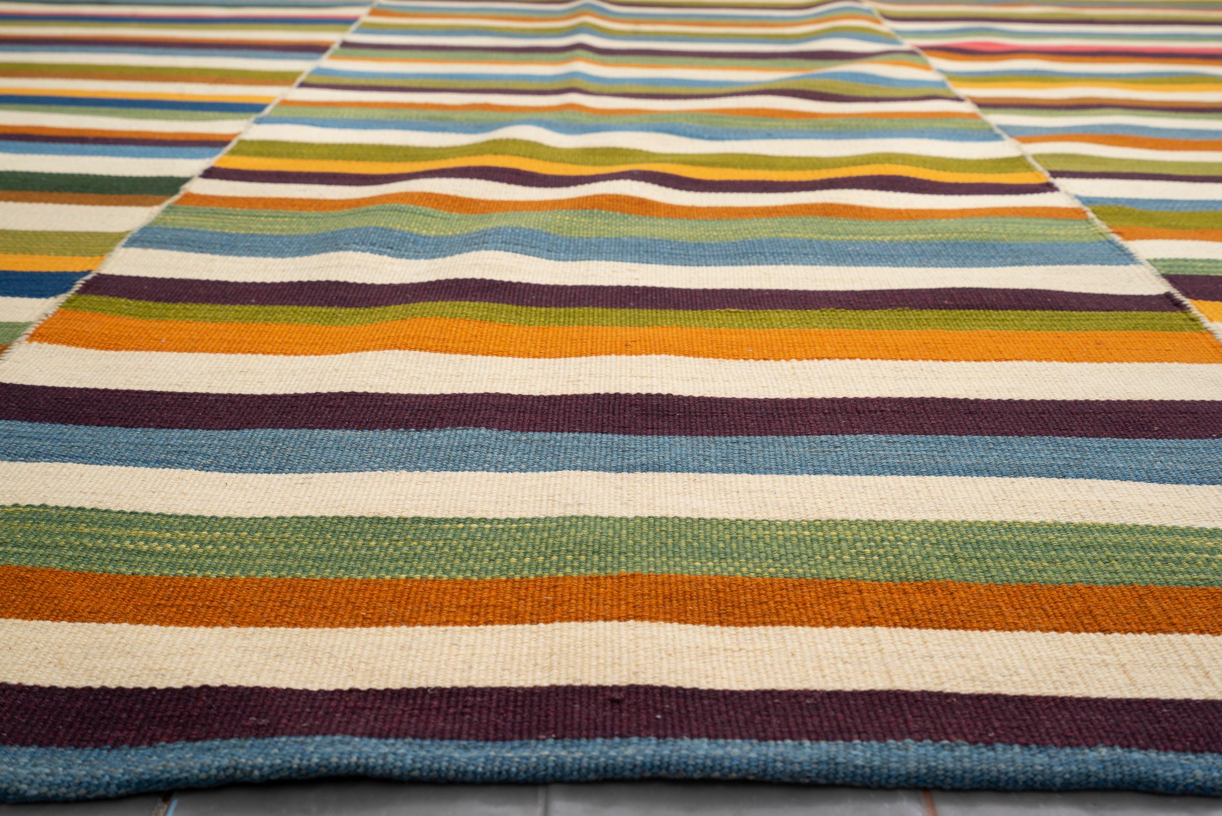 New Weave Fine Mazandaran Minimalist Stripes Persian Kilim Rug