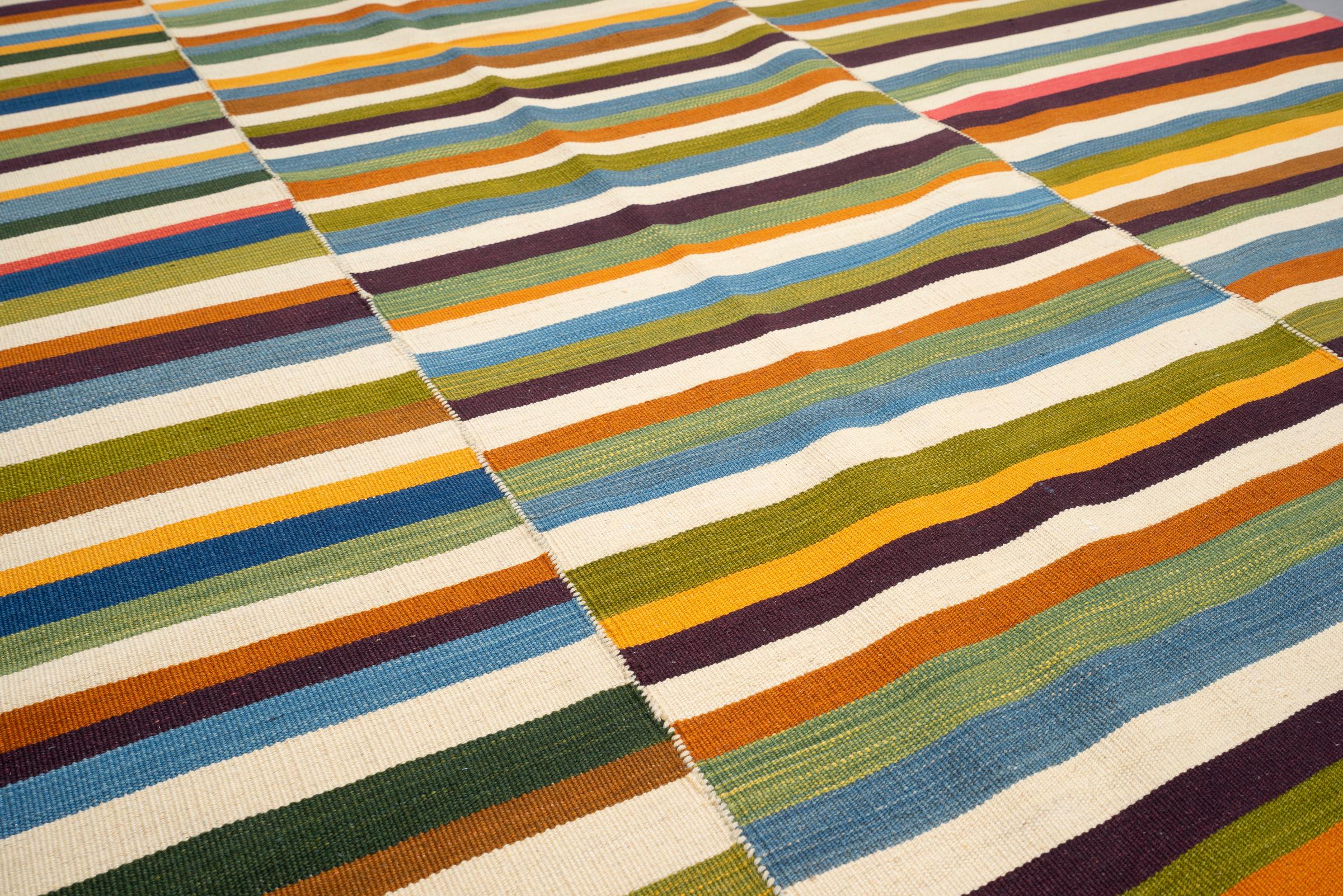 New Weave Fine Mazandaran Minimalist Stripes Persian Kilim Rug