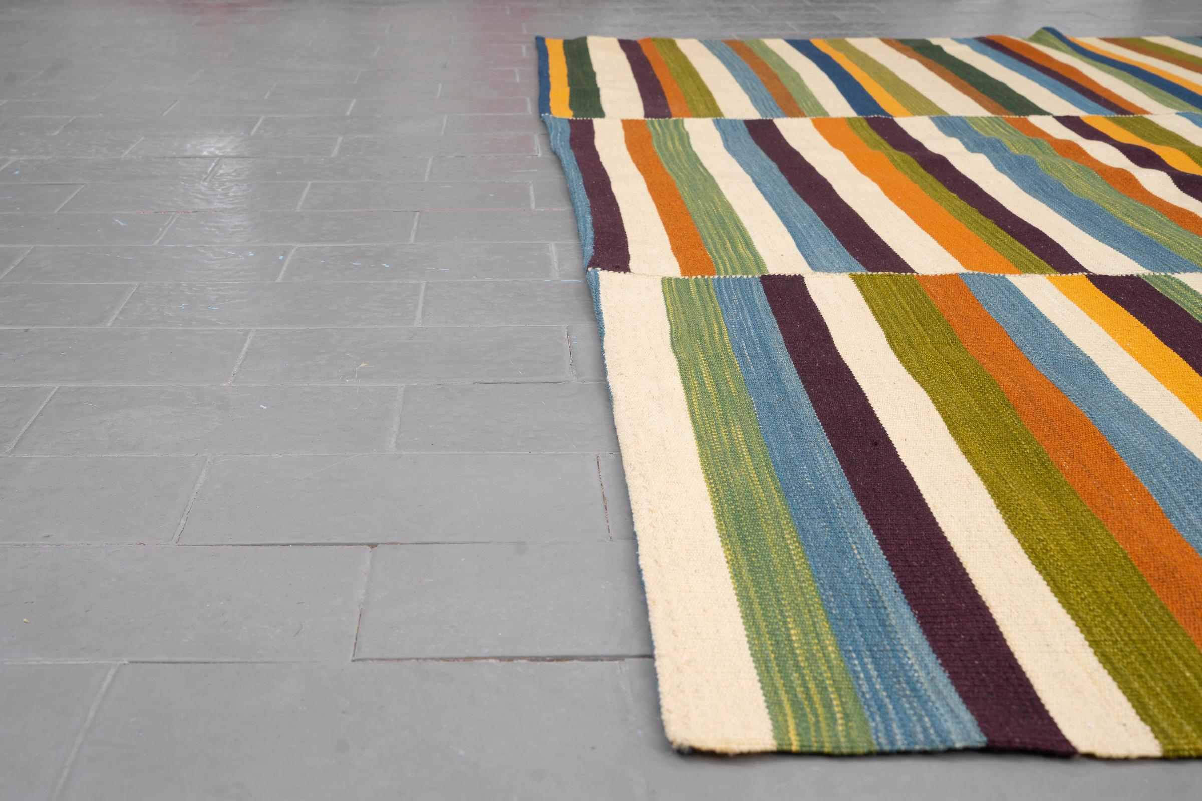 New Weave Fine Mazandaran Minimalist Stripes Persian Kilim Rug