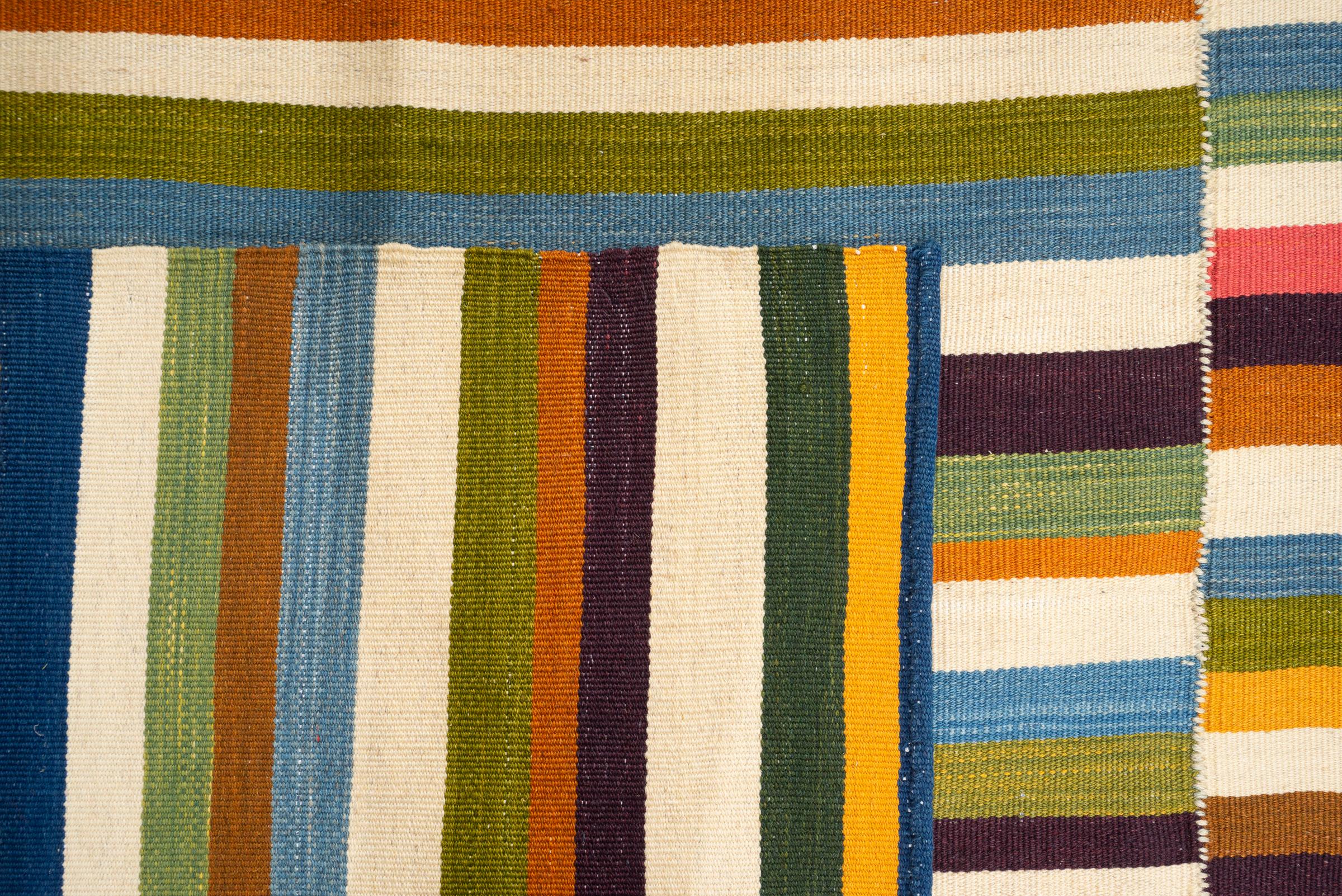 New Weave Fine Mazandaran Minimalist Stripes Persian Kilim Rug