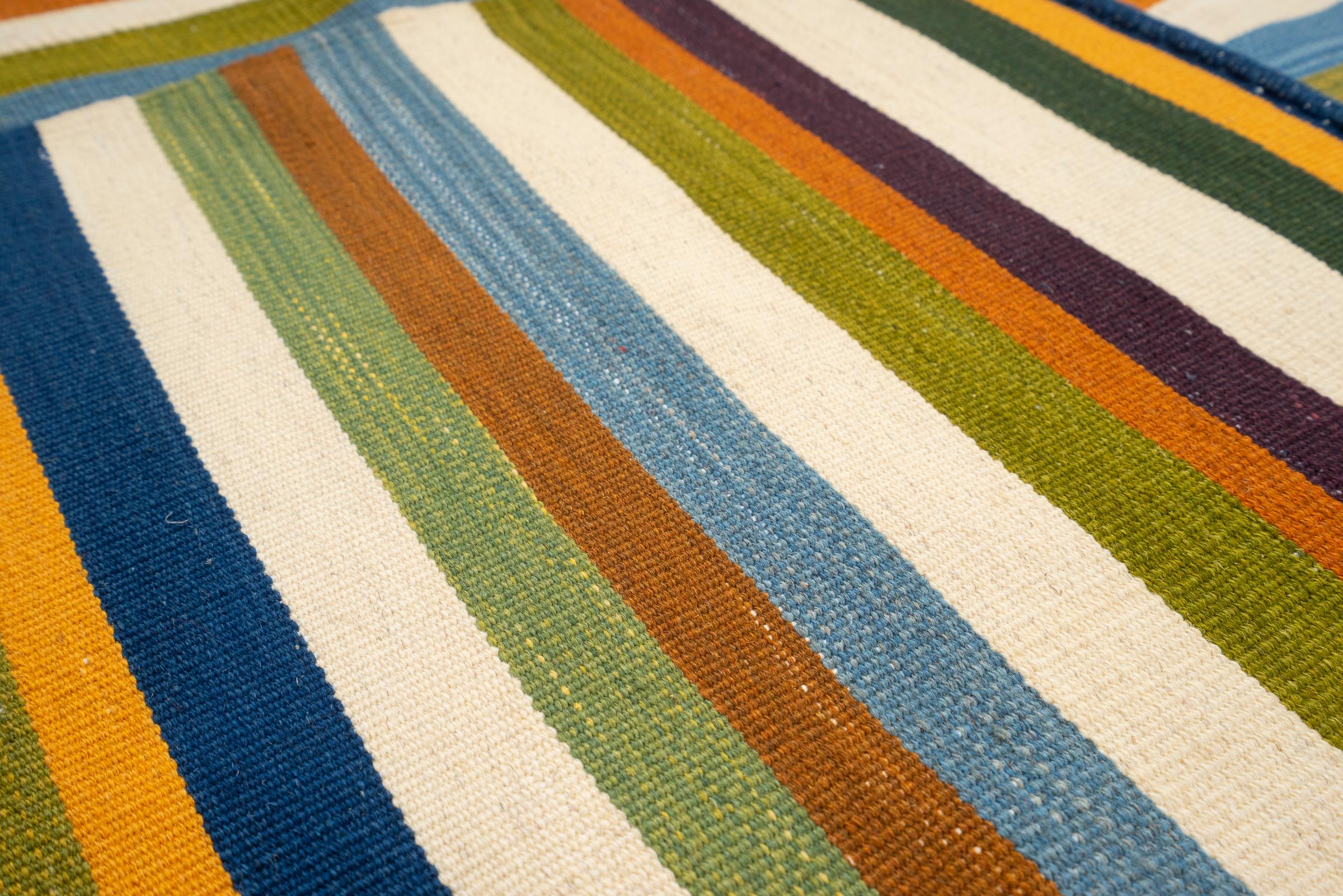 New Weave Fine Mazandaran Minimalist Stripes Persian Kilim Rug