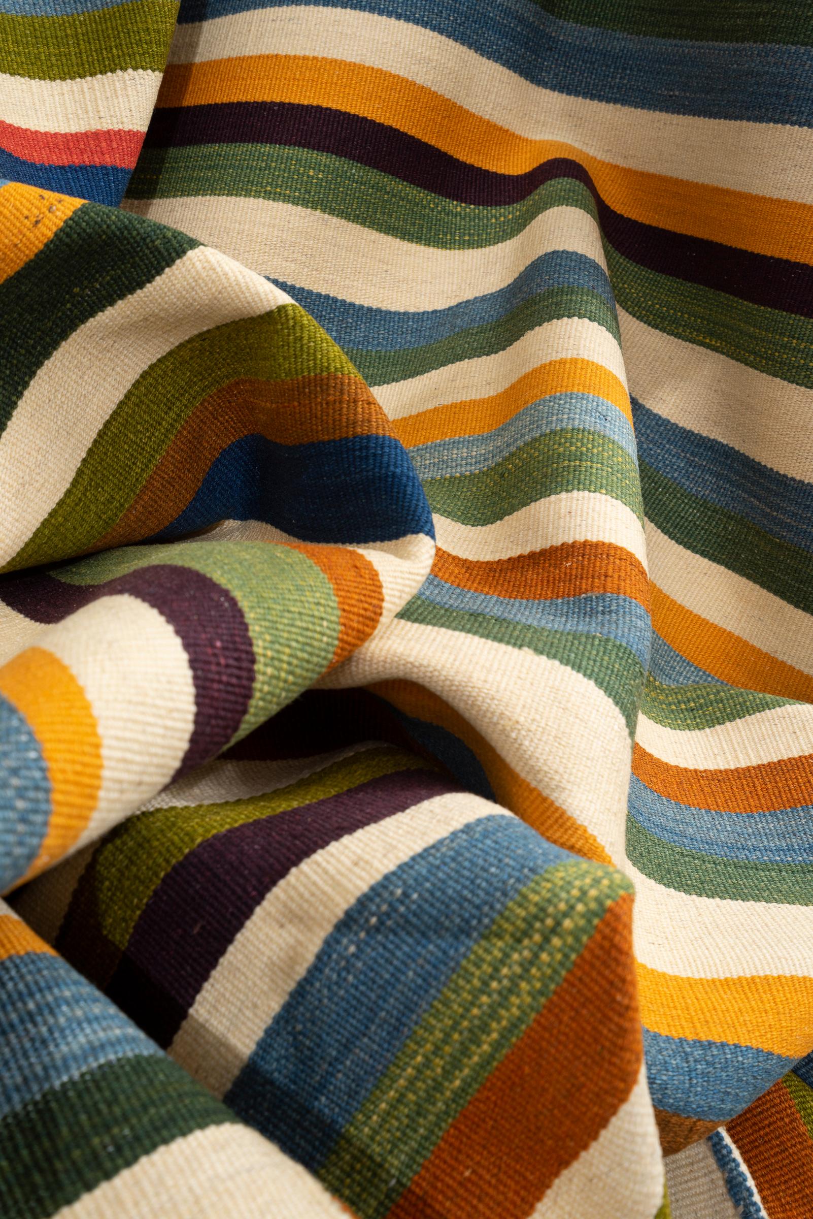 New Weave Fine Mazandaran Minimalist Stripes Persian Kilim Rug