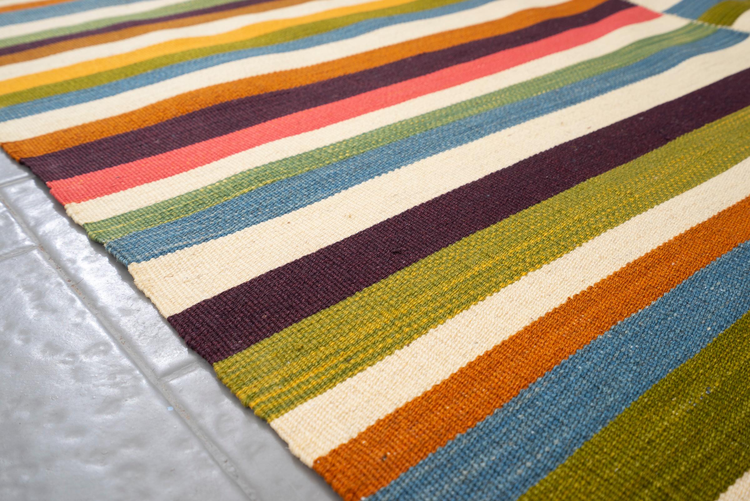 New Weave Fine Mazandaran Minimalist Stripes Persian Kilim Rug