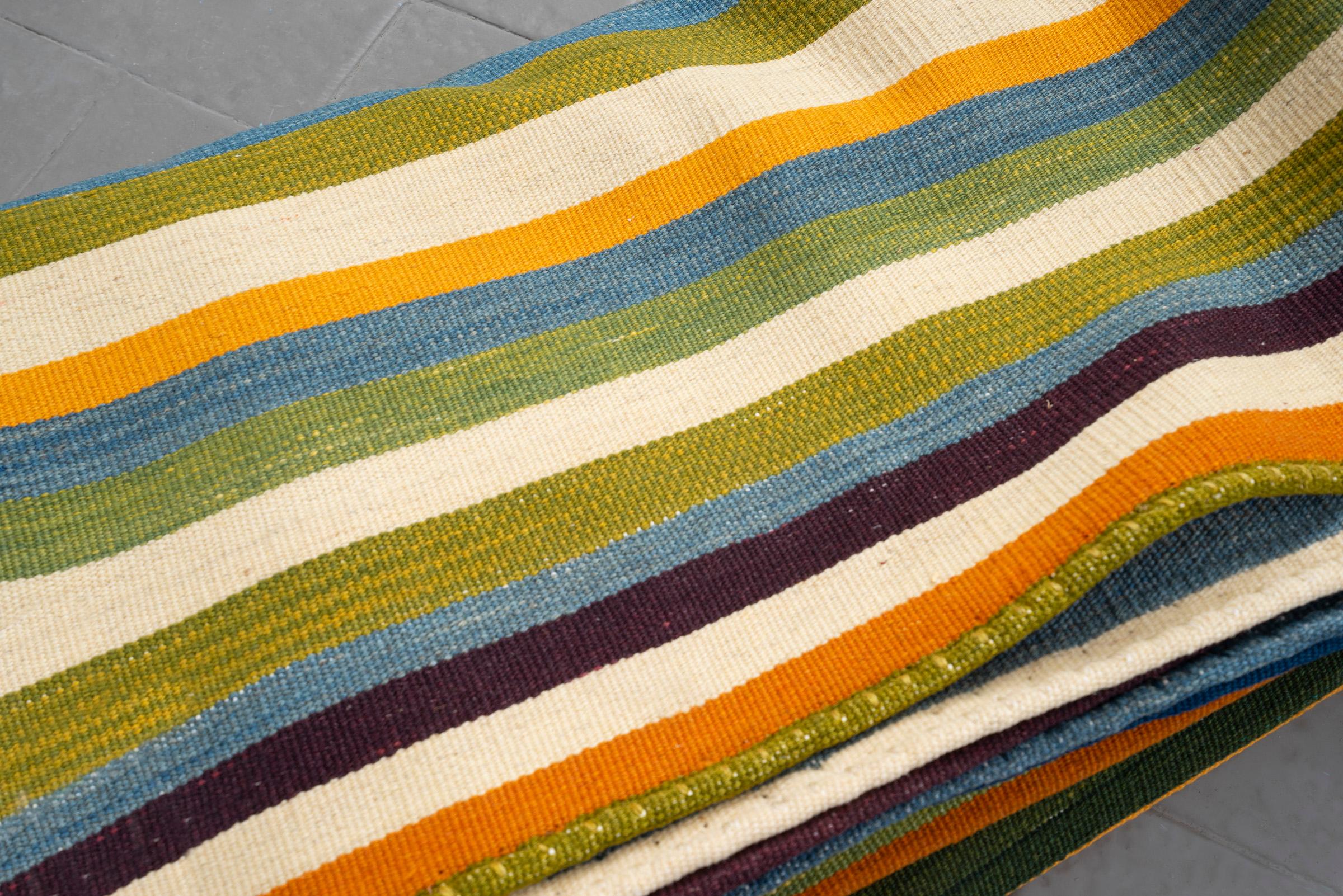 New Weave Fine Mazandaran Minimalist Stripes Persian Kilim Rug