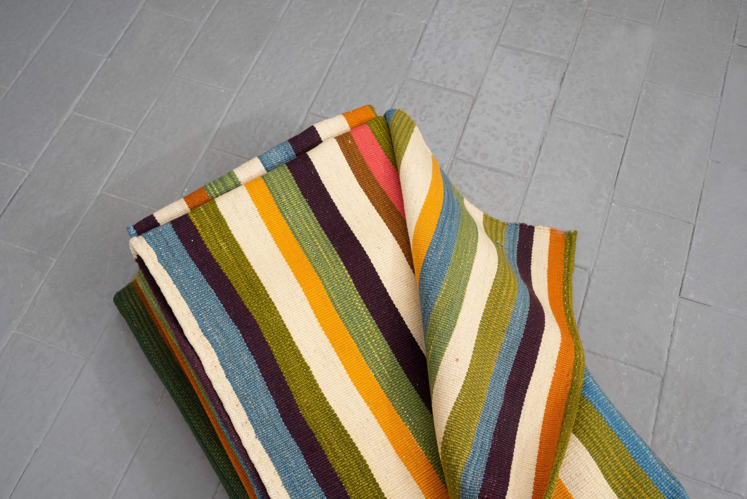 New Weave Fine Mazandaran Minimalist Stripes Persian Kilim Rug