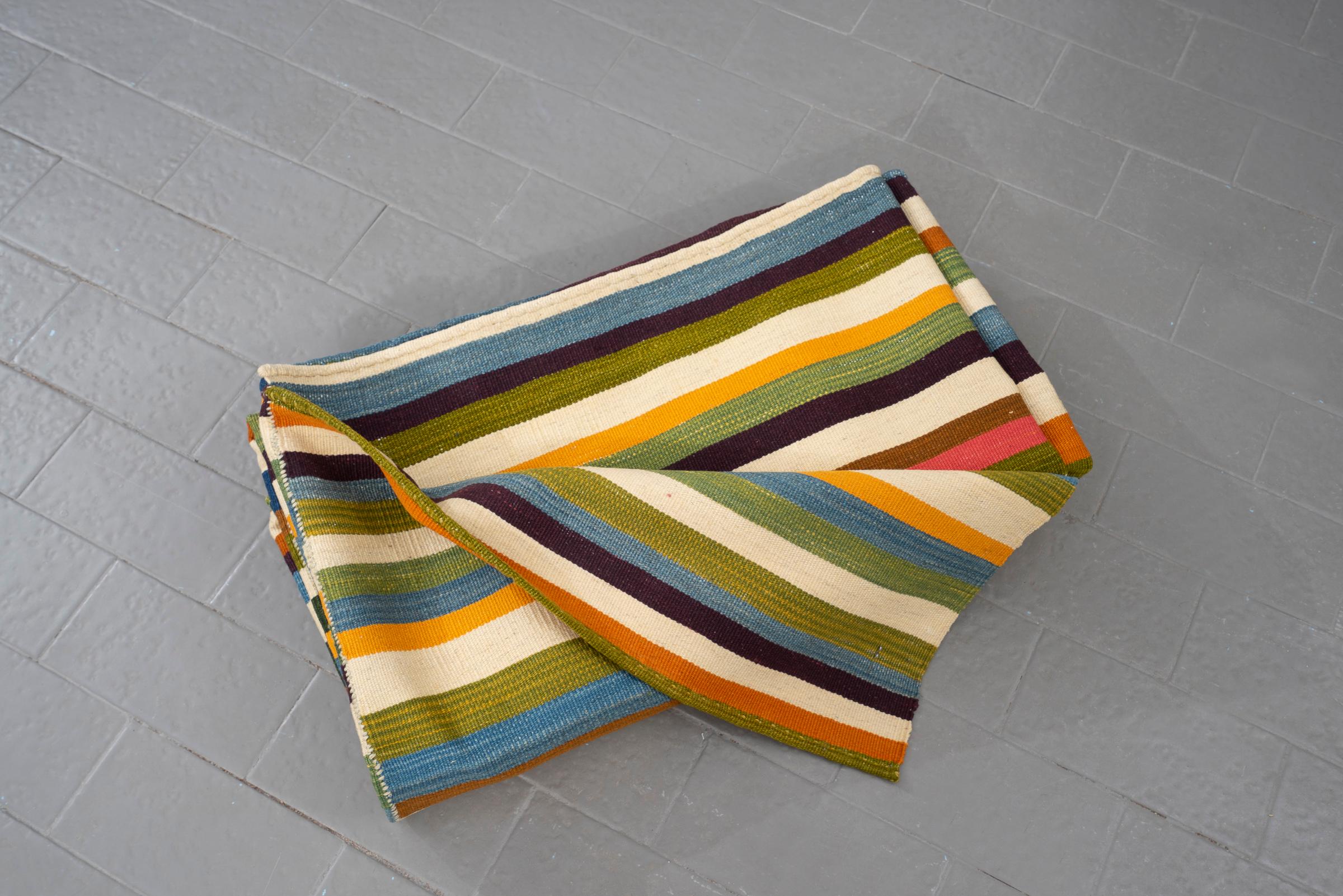 New Weave Fine Mazandaran Minimalist Stripes Persian Kilim Rug