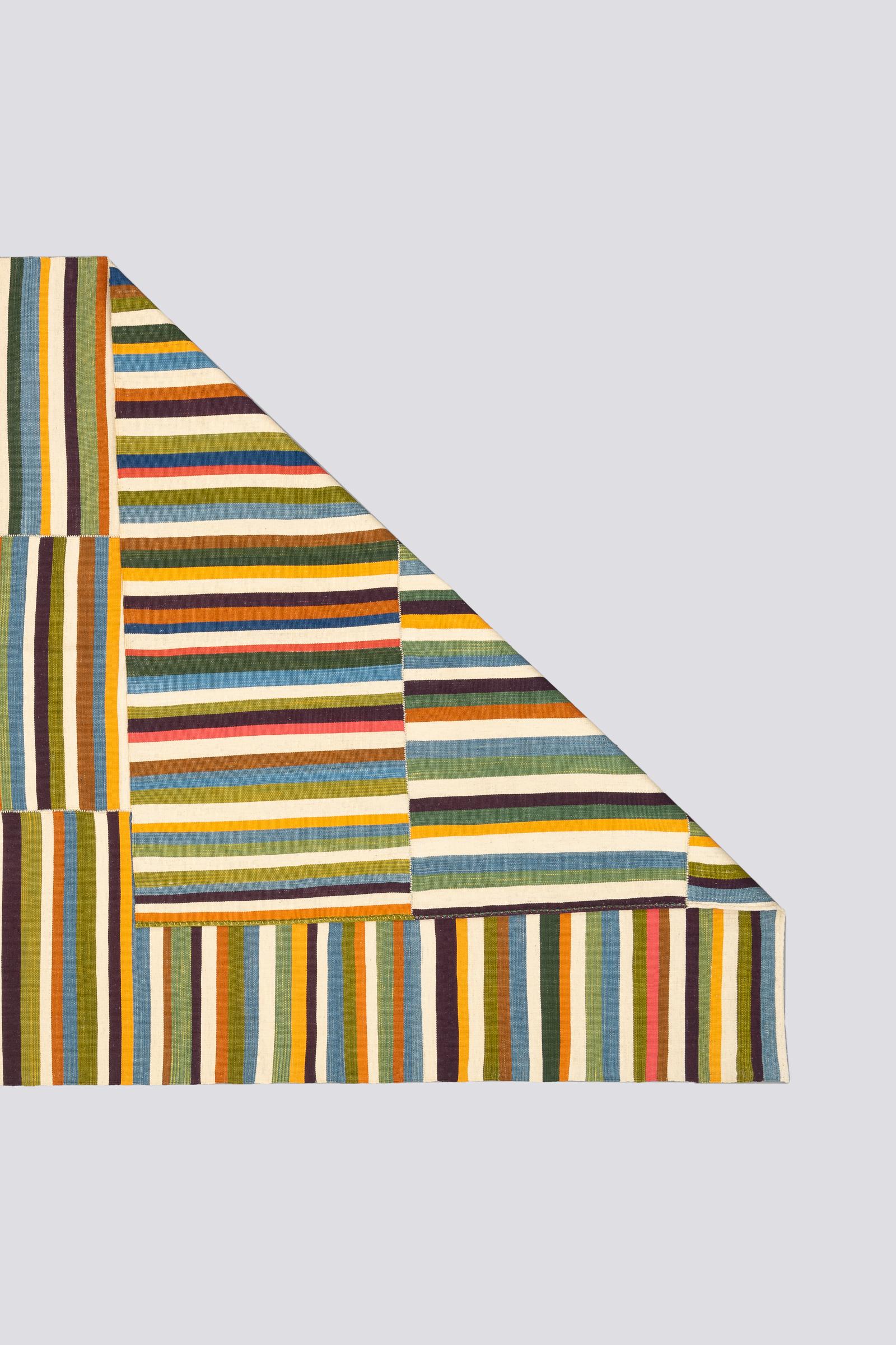 New Weave Fine Mazandaran Minimalist Stripes Persian Kilim Rug