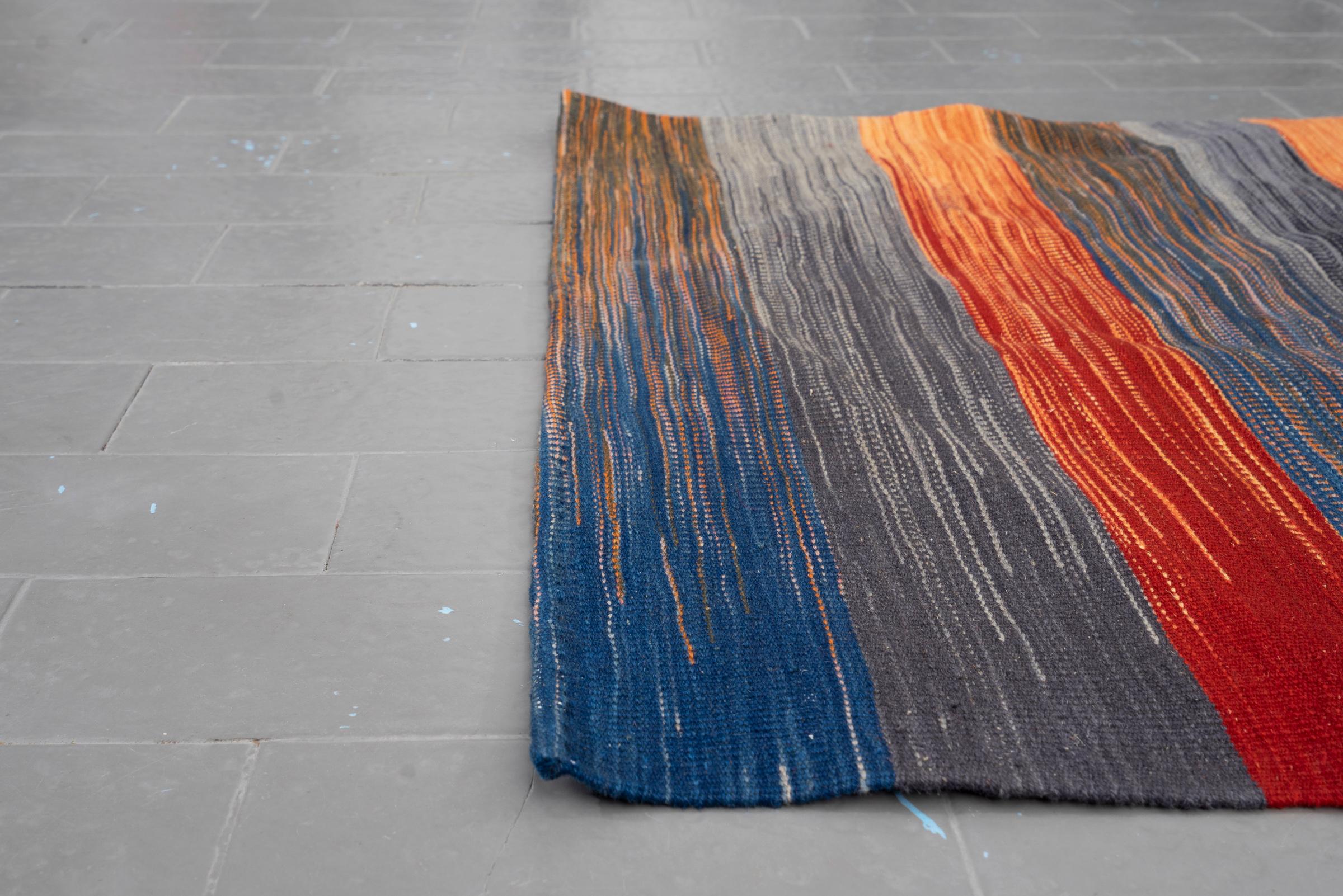 New Weave Fine Mazandaran Minimalist Stripes Persian Kilim Rug