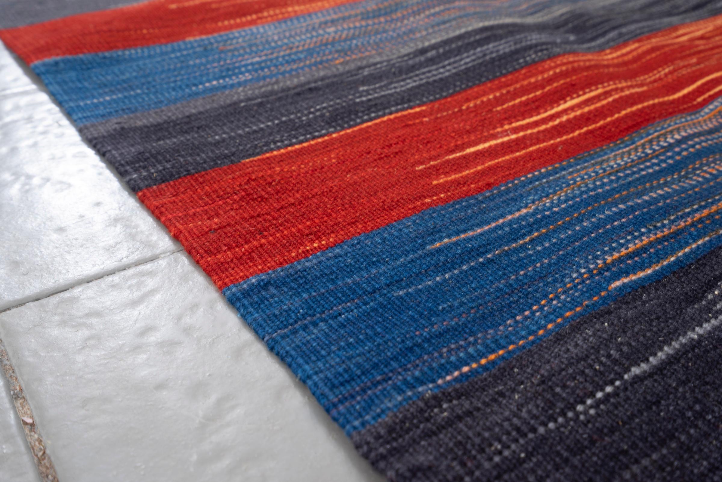 New Weave Fine Mazandaran Minimalist Stripes Persian Kilim Rug