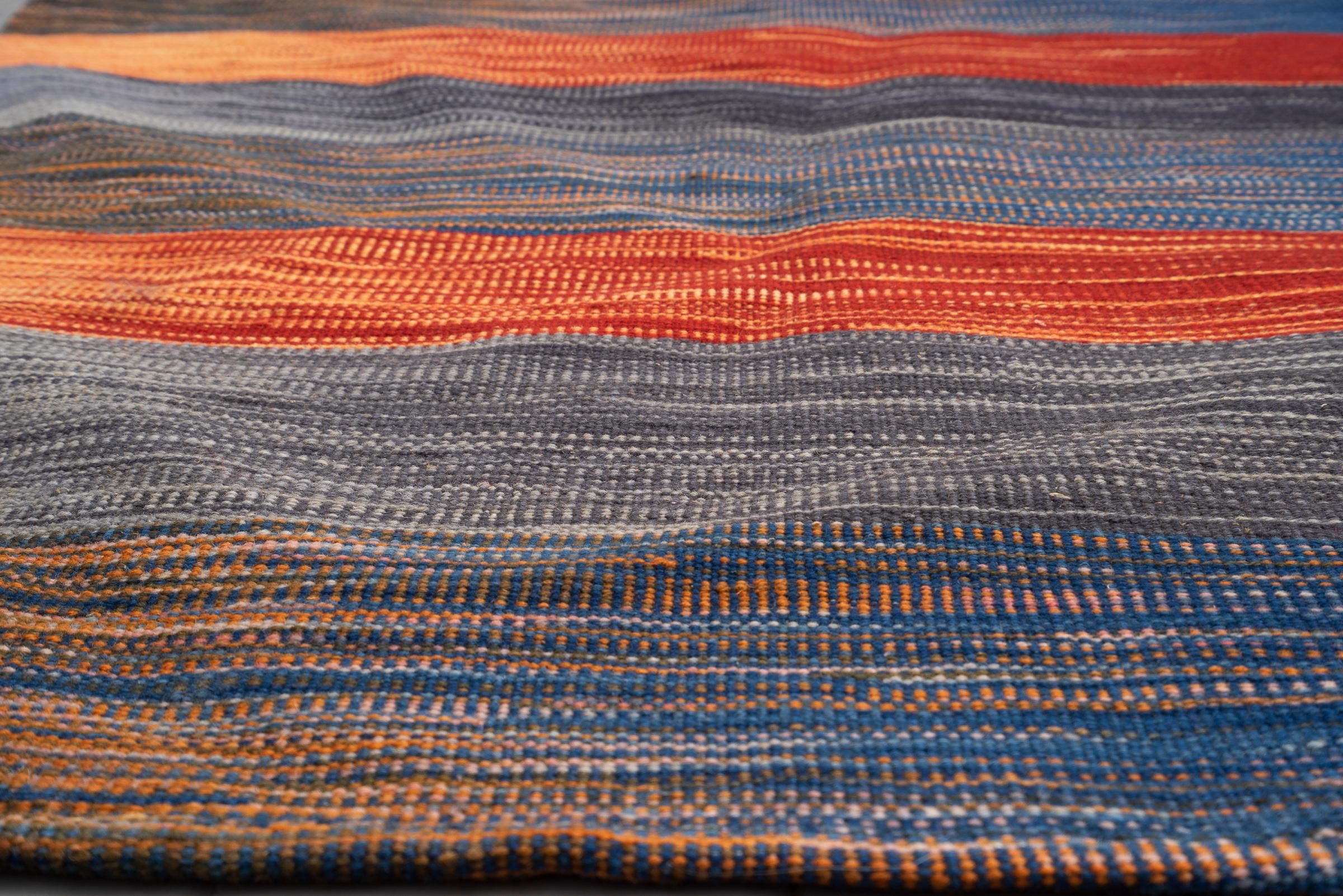 New Weave Fine Mazandaran Minimalist Stripes Persian Kilim Rug