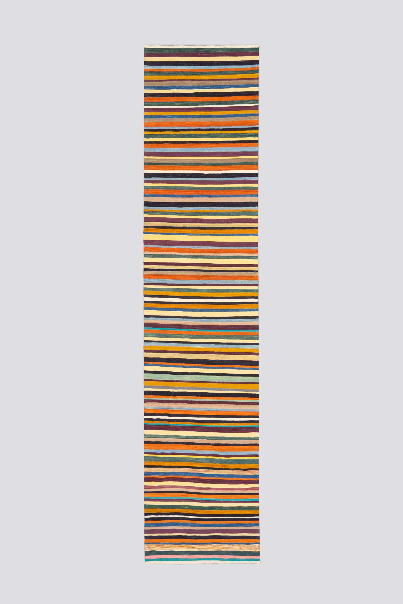New Weave Mazandaran Minimalist Stripes Fine Kilim Runner 4.1SQM