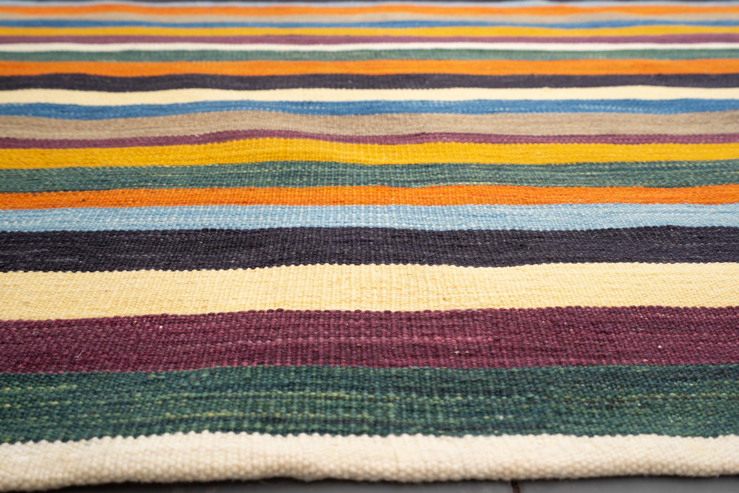 New Weave Fine Mazandaran Minimalist Stripes Persian Kilim Runner