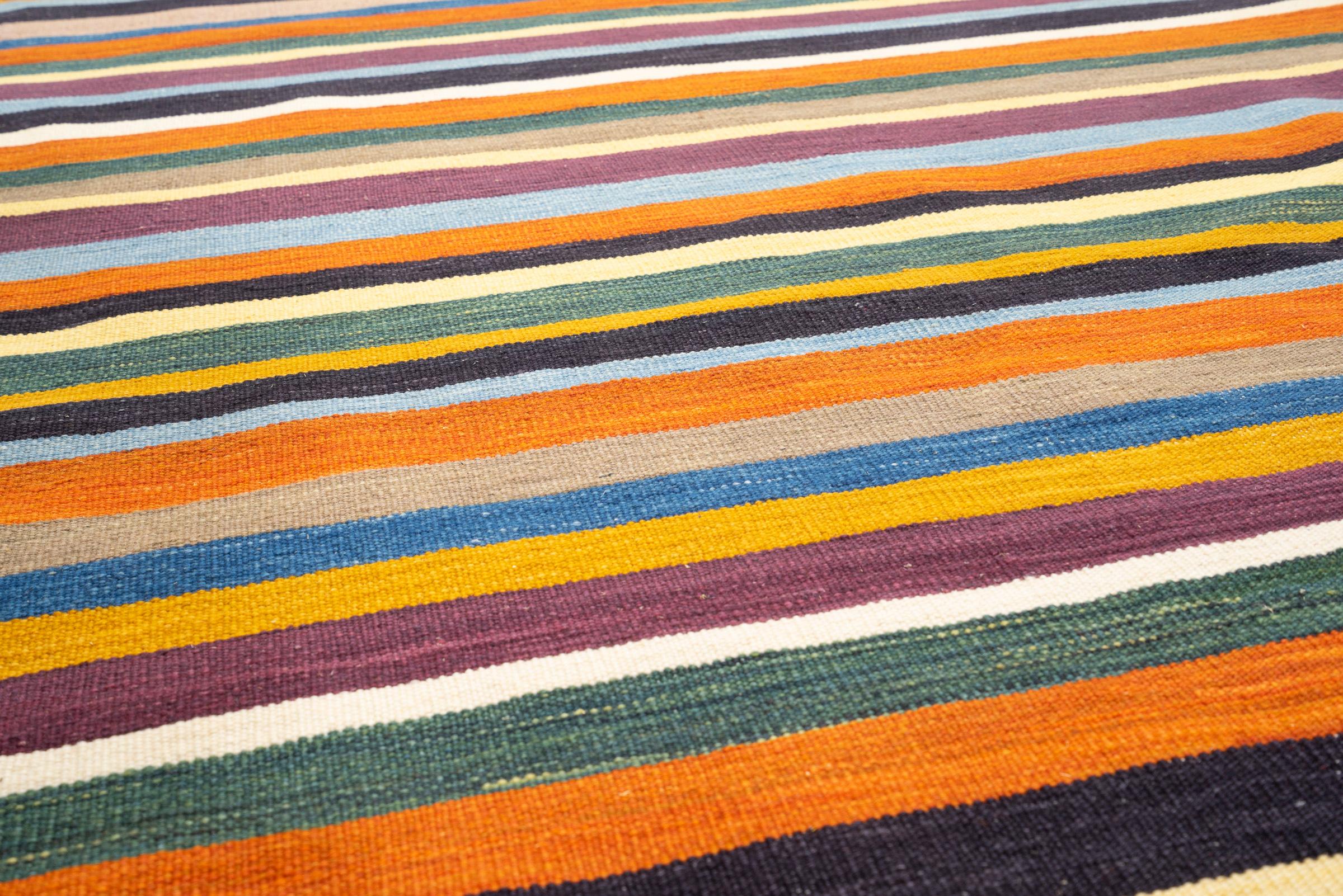 New Weave Fine Mazandaran Minimalist Stripes Persian Kilim Runner