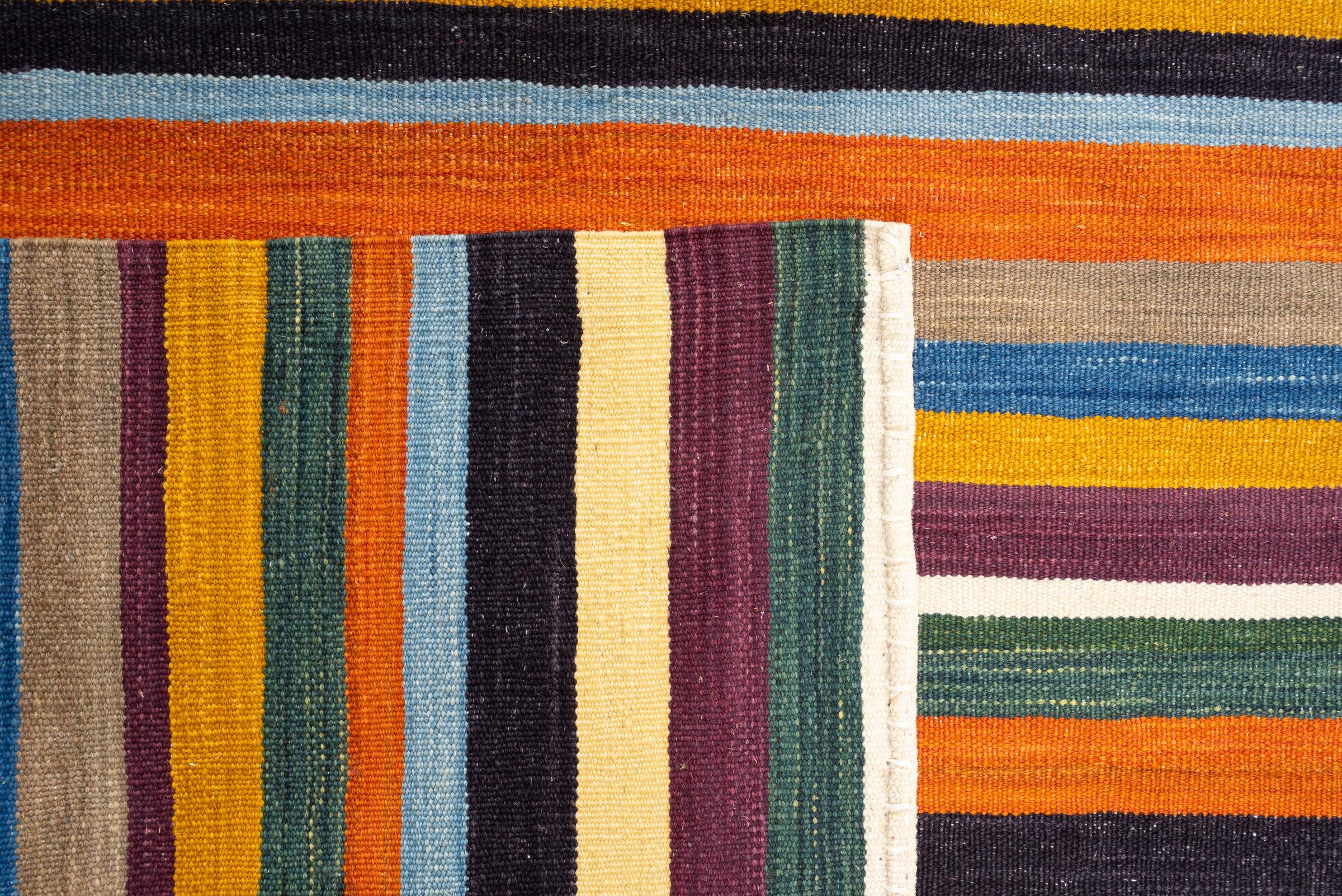 New Weave Fine Mazandaran Minimalist Stripes Persian Kilim Runner