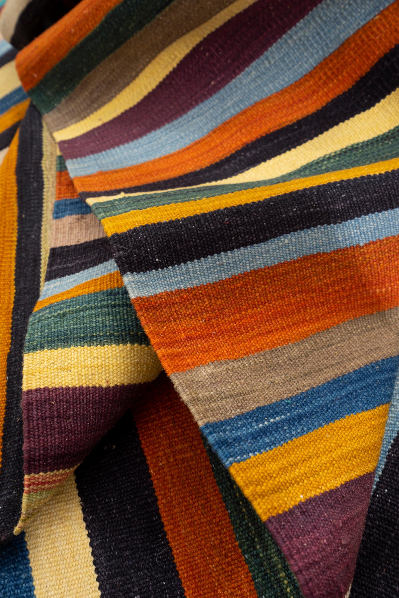 New Weave Fine Mazandaran Minimalist Stripes Persian Kilim Runner