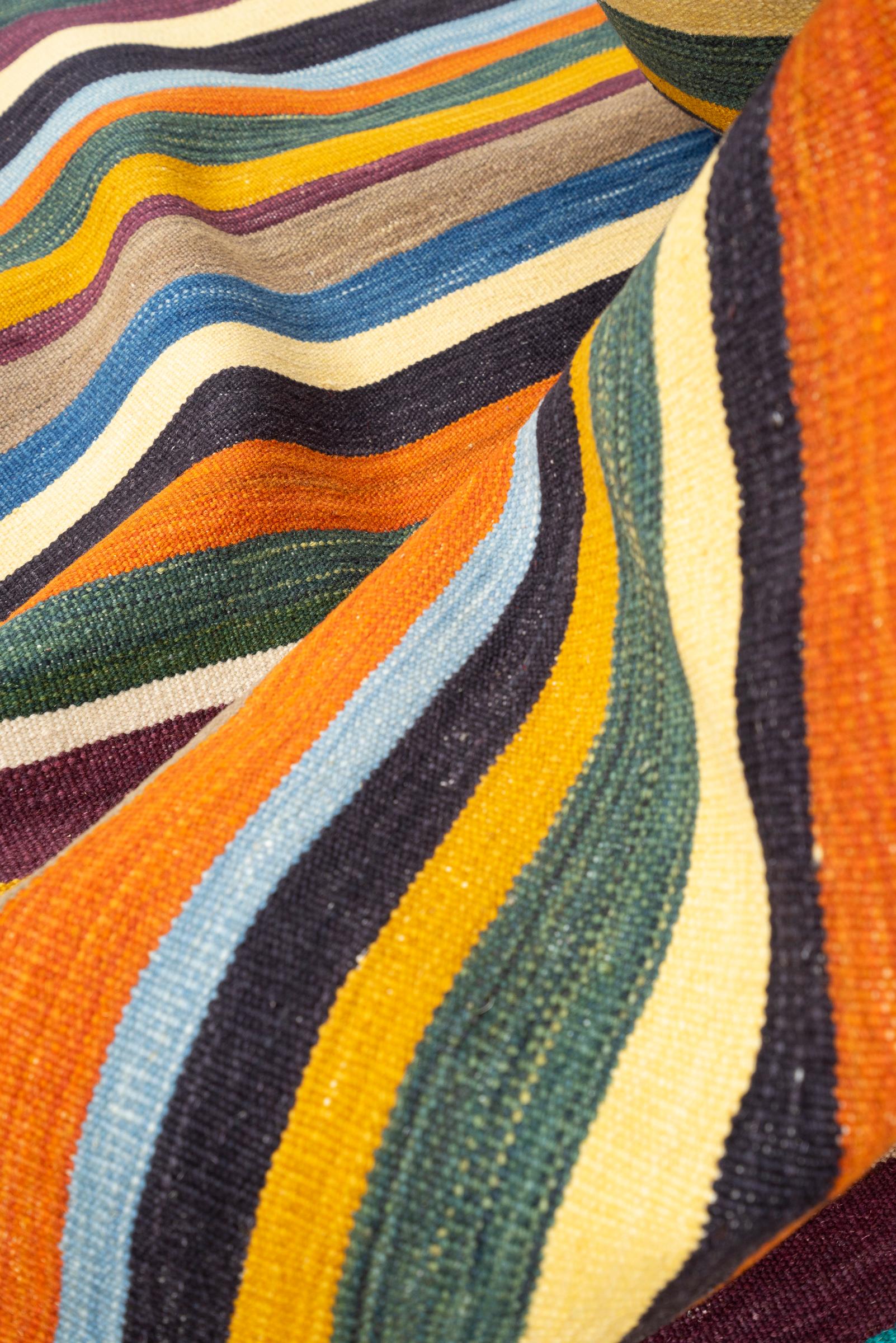 New Weave Fine Mazandaran Minimalist Stripes Persian Kilim Runner