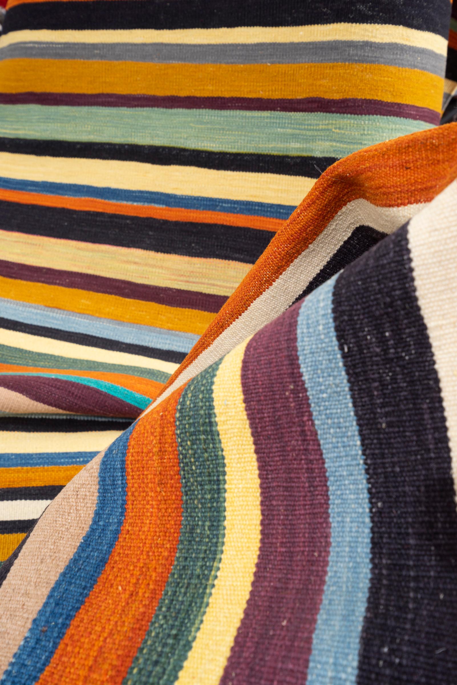 New Weave Fine Mazandaran Minimalist Stripes Persian Kilim Runner