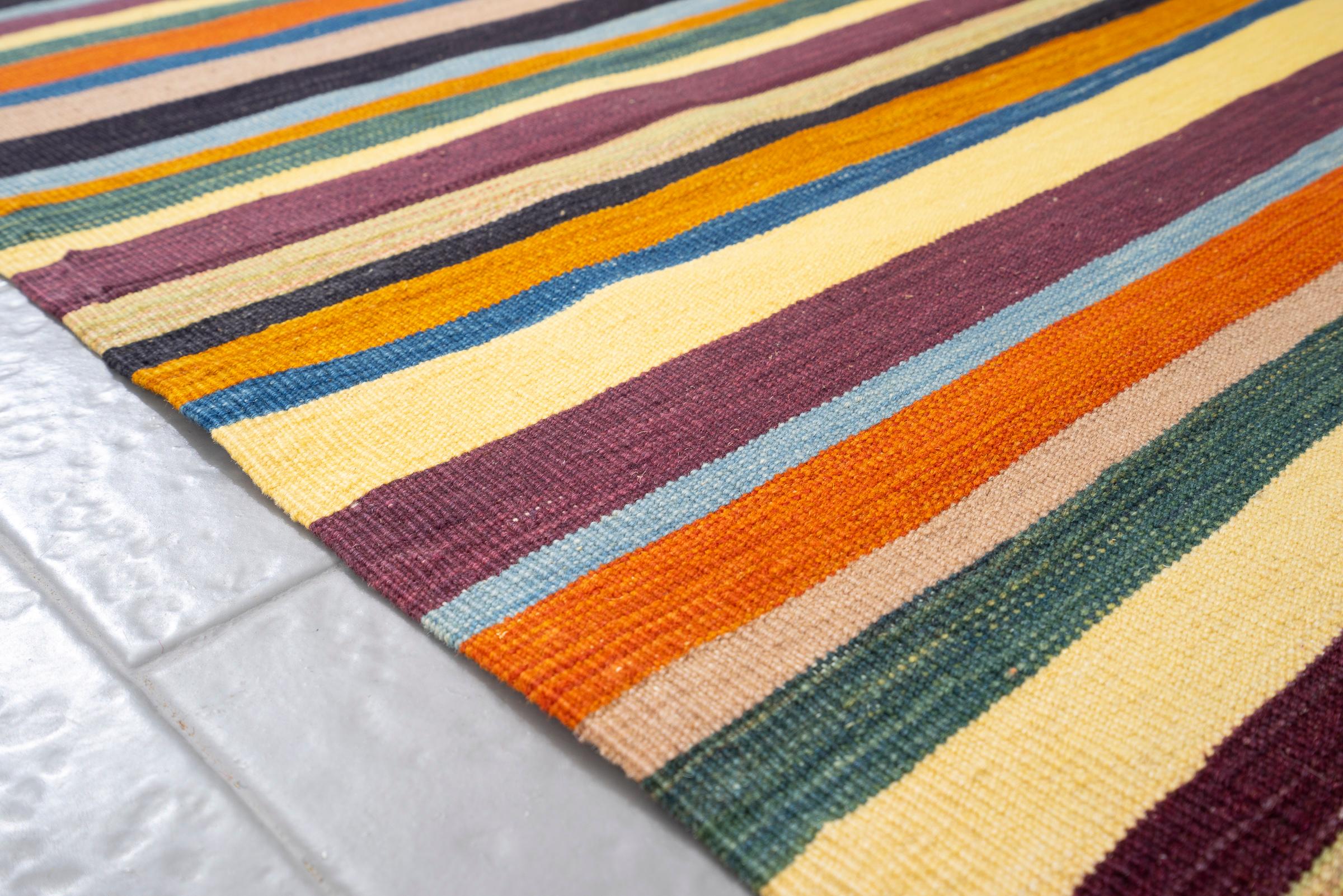 New Weave Fine Mazandaran Minimalist Stripes Persian Kilim Runner
