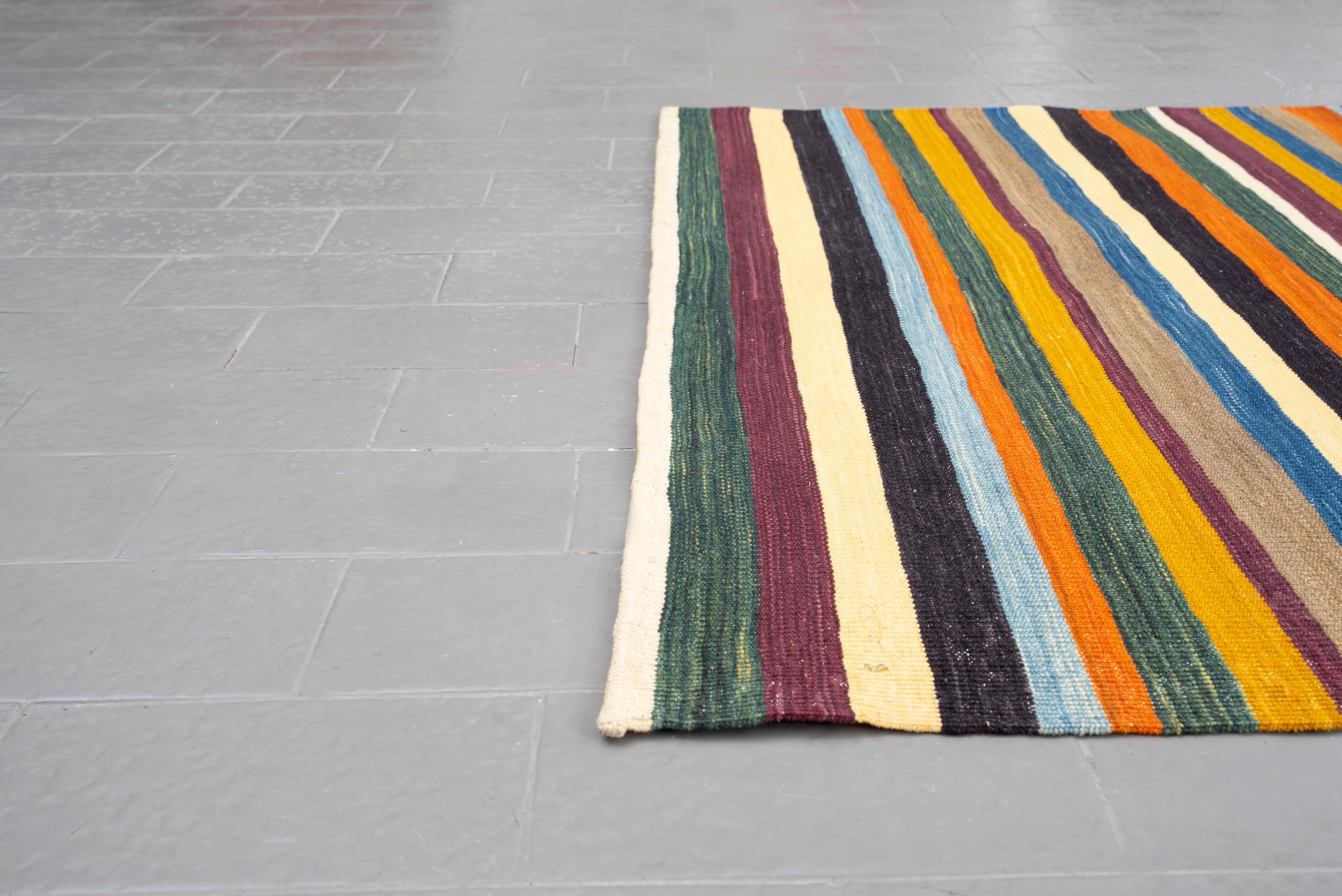 New Weave Fine Mazandaran Minimalist Stripes Persian Kilim Runner