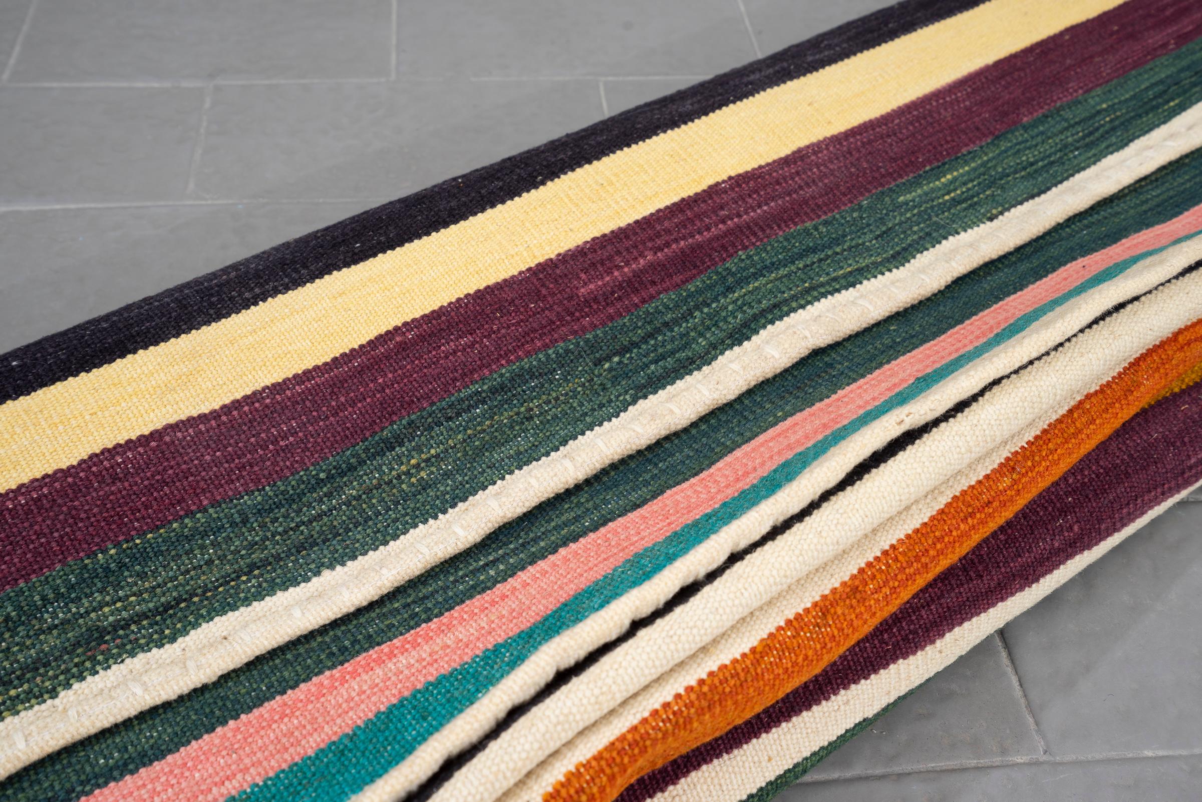 New Weave Fine Mazandaran Minimalist Stripes Persian Kilim Runner