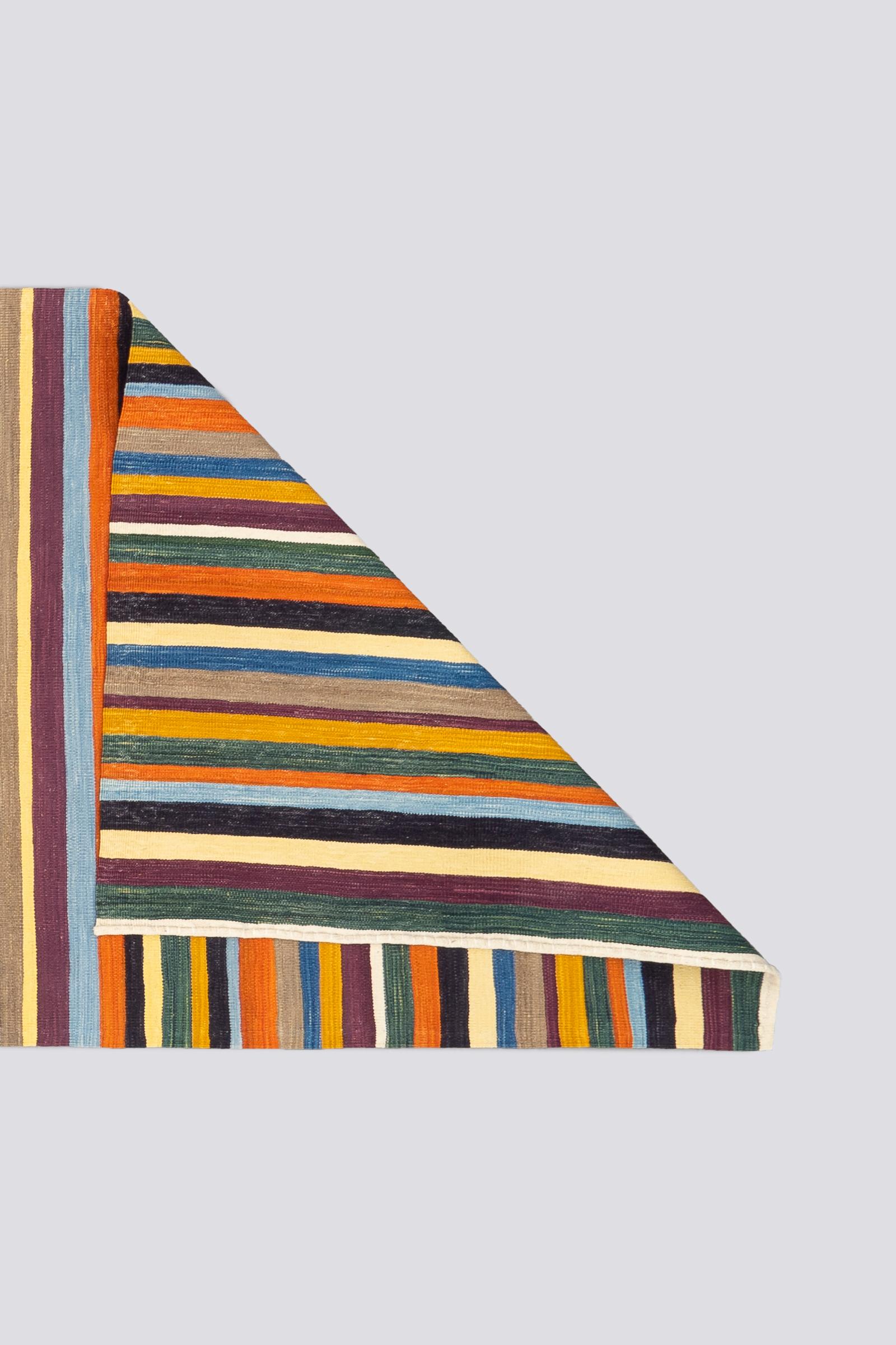 New Weave Fine Mazandaran Minimalist Stripes Persian Kilim Runner