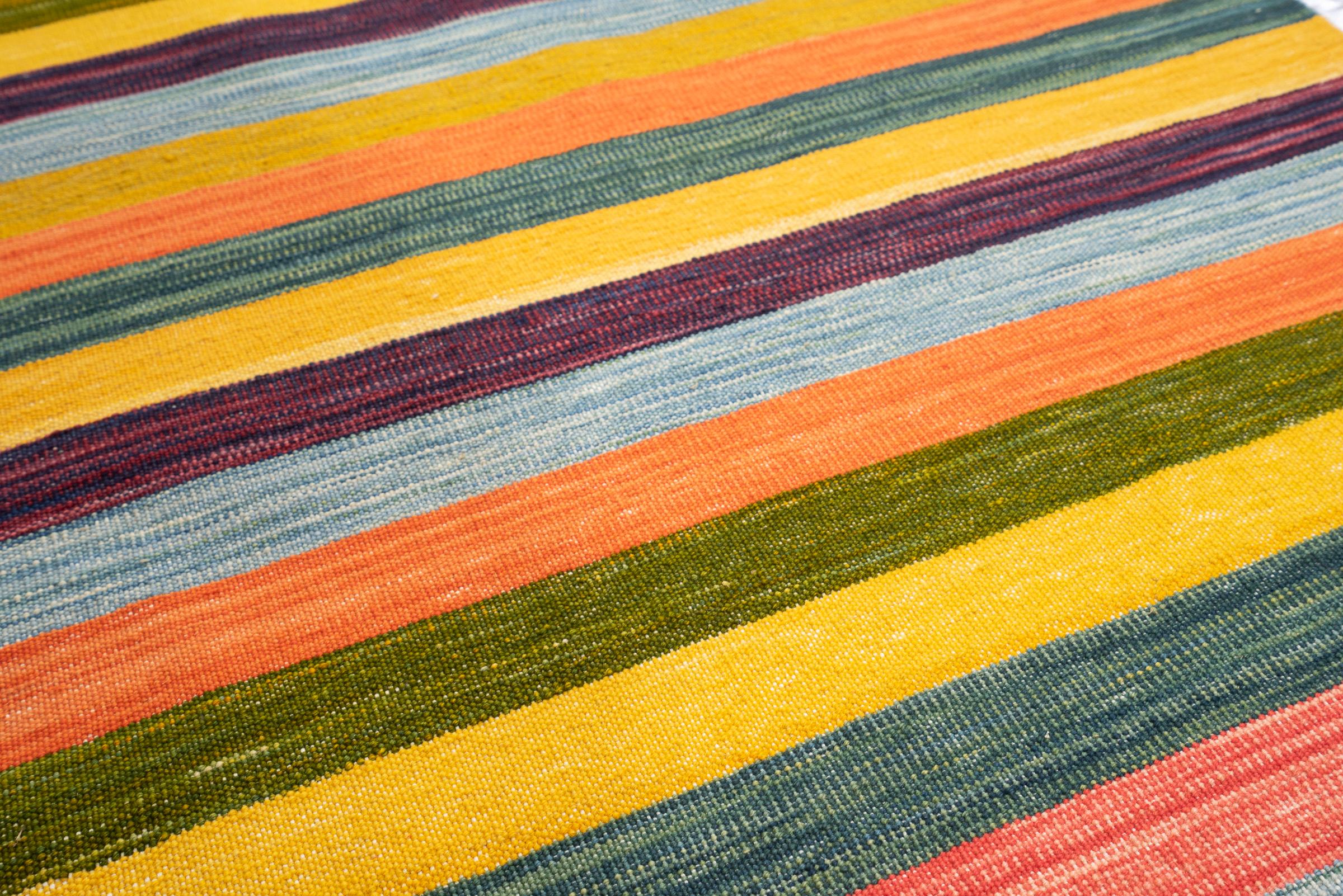 New Weave Fine Mazandaran Minimalist Stripes Persian Kilim Runner