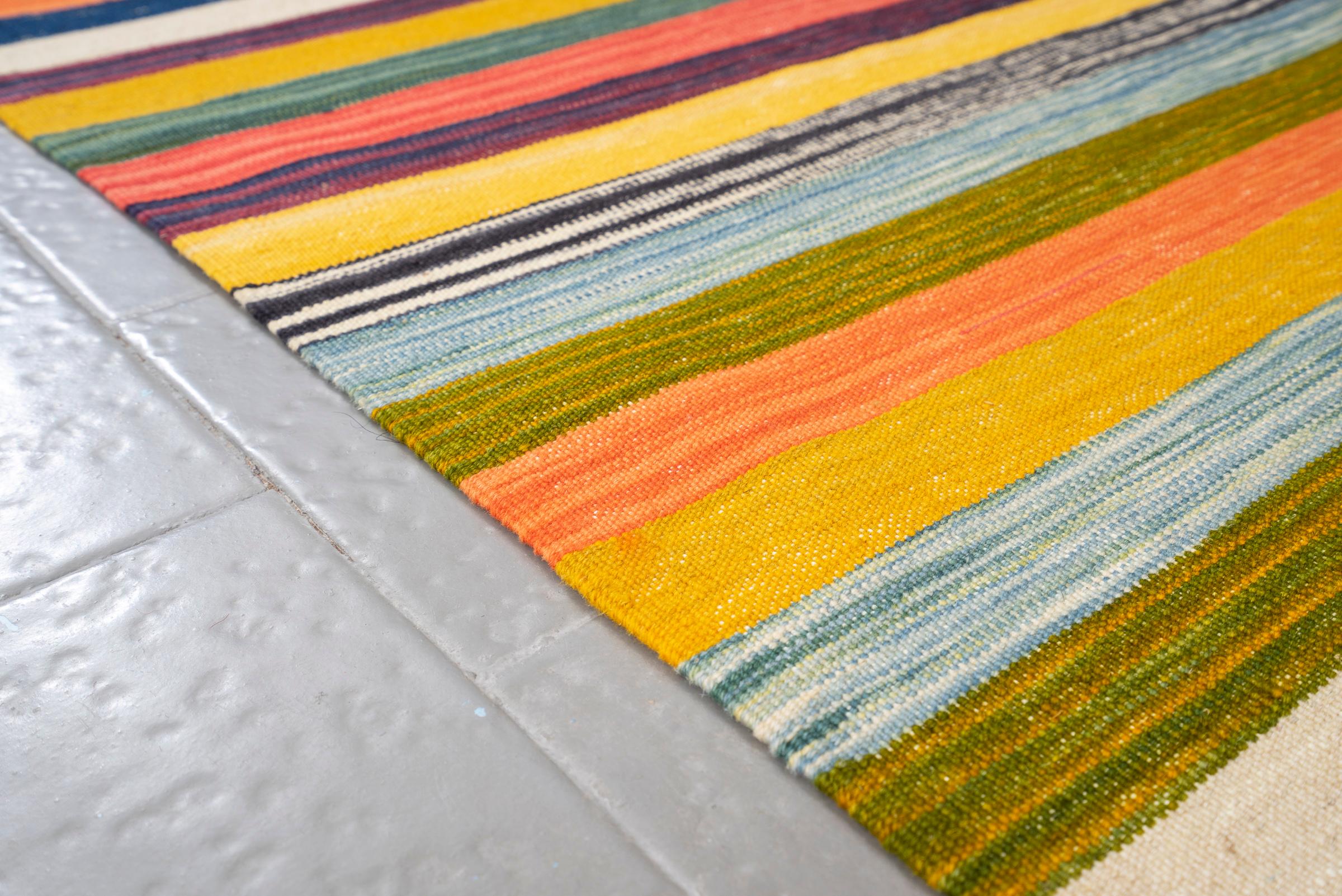 New Weave Fine Mazandaran Minimalist Stripes Persian Kilim Runner