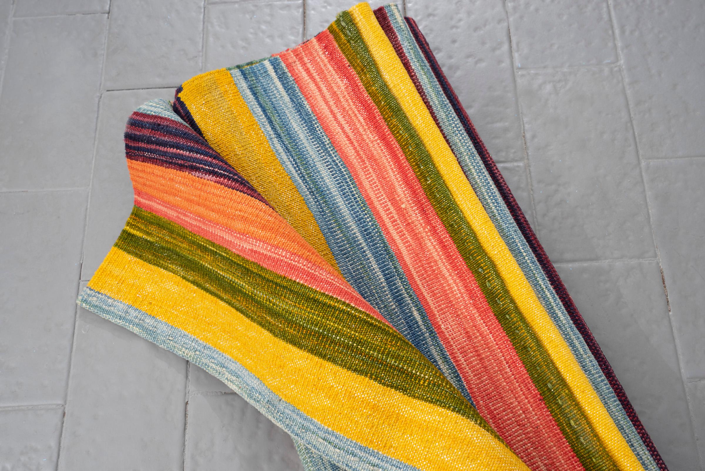 New Weave Fine Mazandaran Minimalist Stripes Persian Kilim Runner