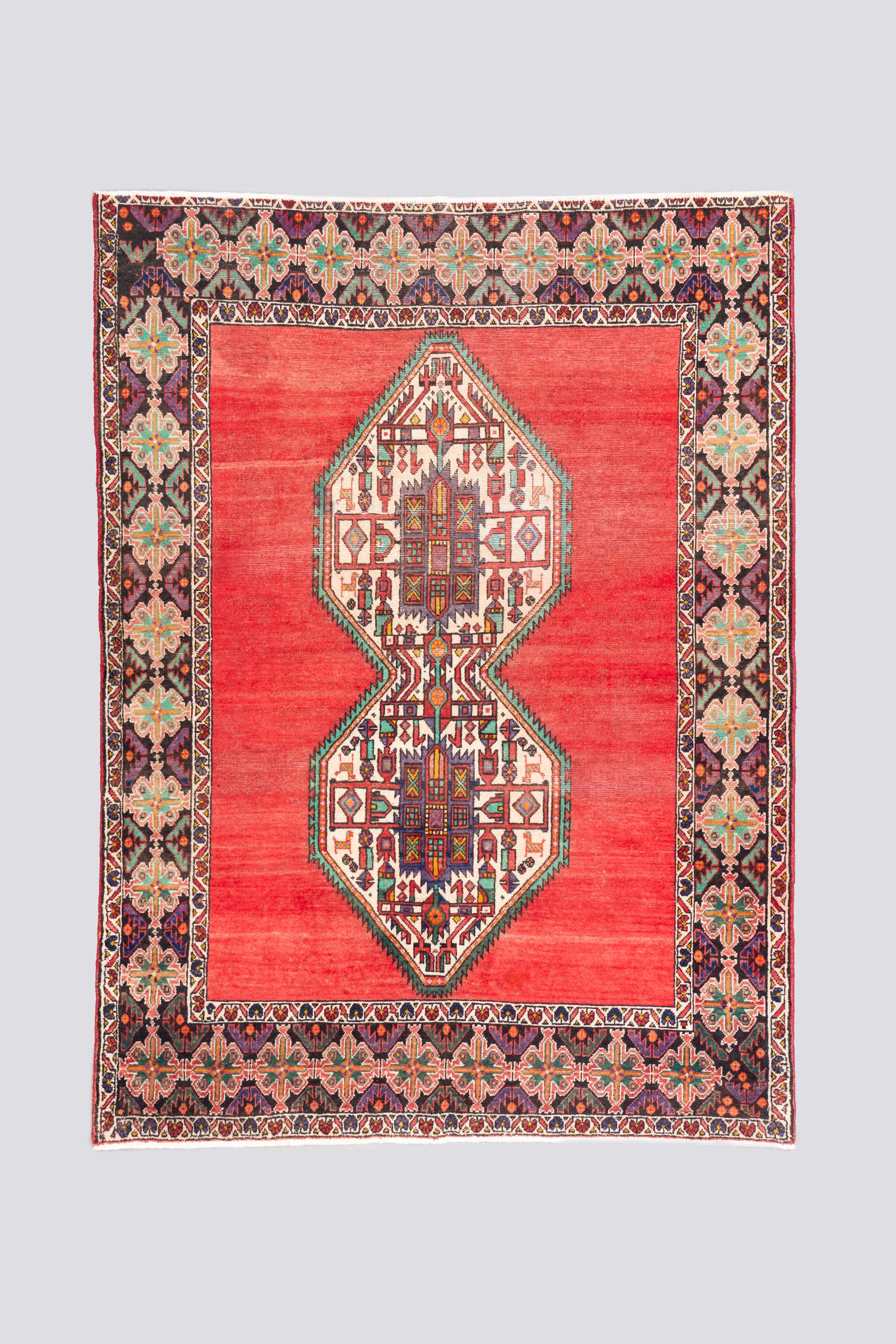 Vintage Afshar Dual Toranj Worn Carpet 2.4SQM