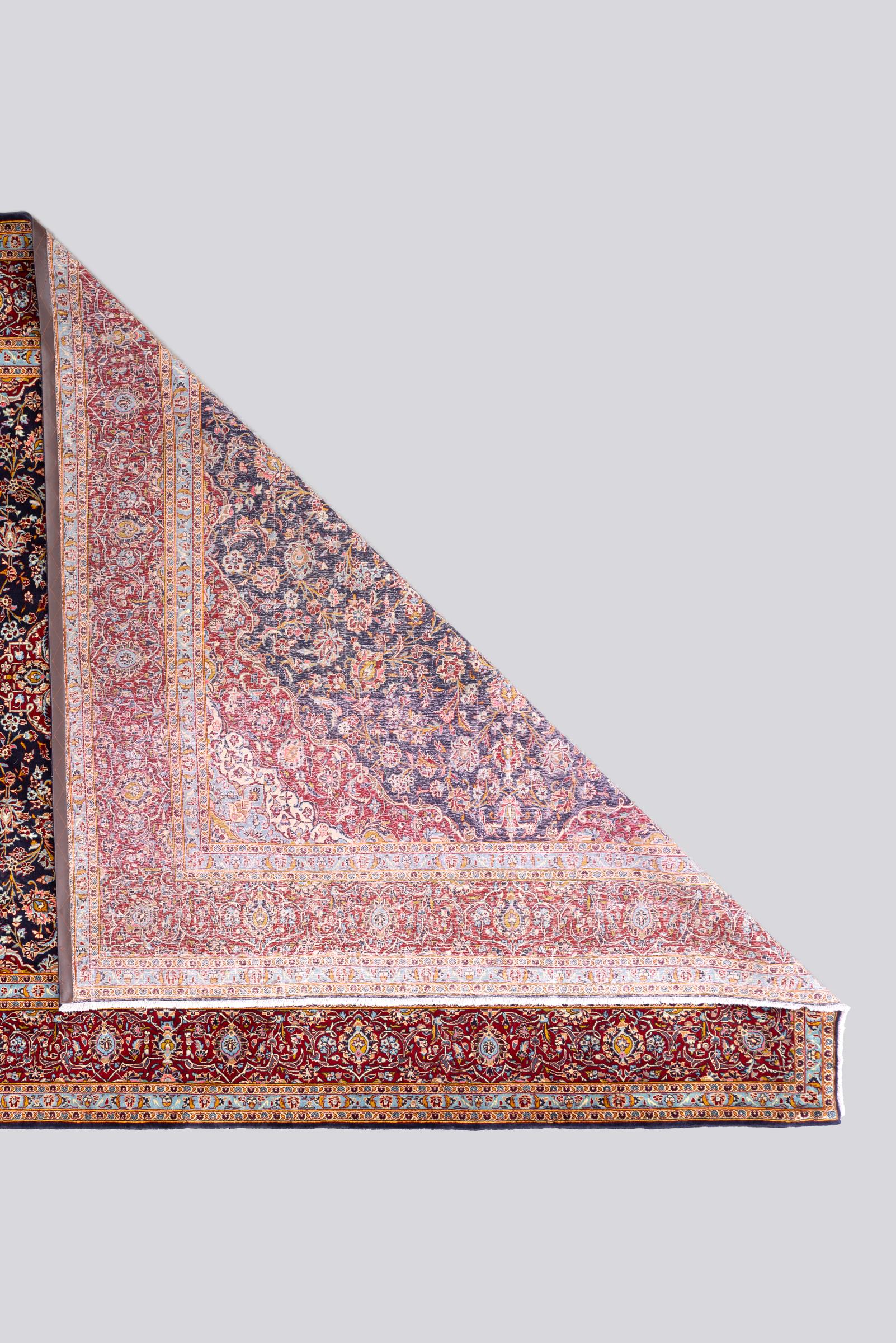 Vintage Fine Kashan Navy Lachak Toranj Persian Rug
