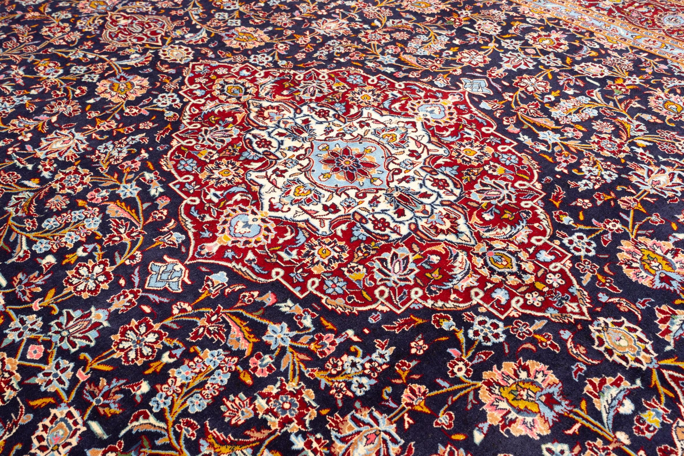 Vintage Fine Kashan Navy Lachak Toranj Persian Rug
