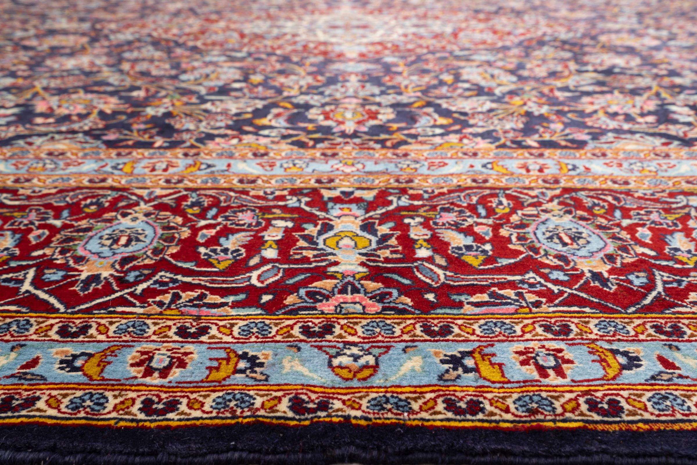 Vintage Fine Kashan Navy Lachak Toranj Persian Rug