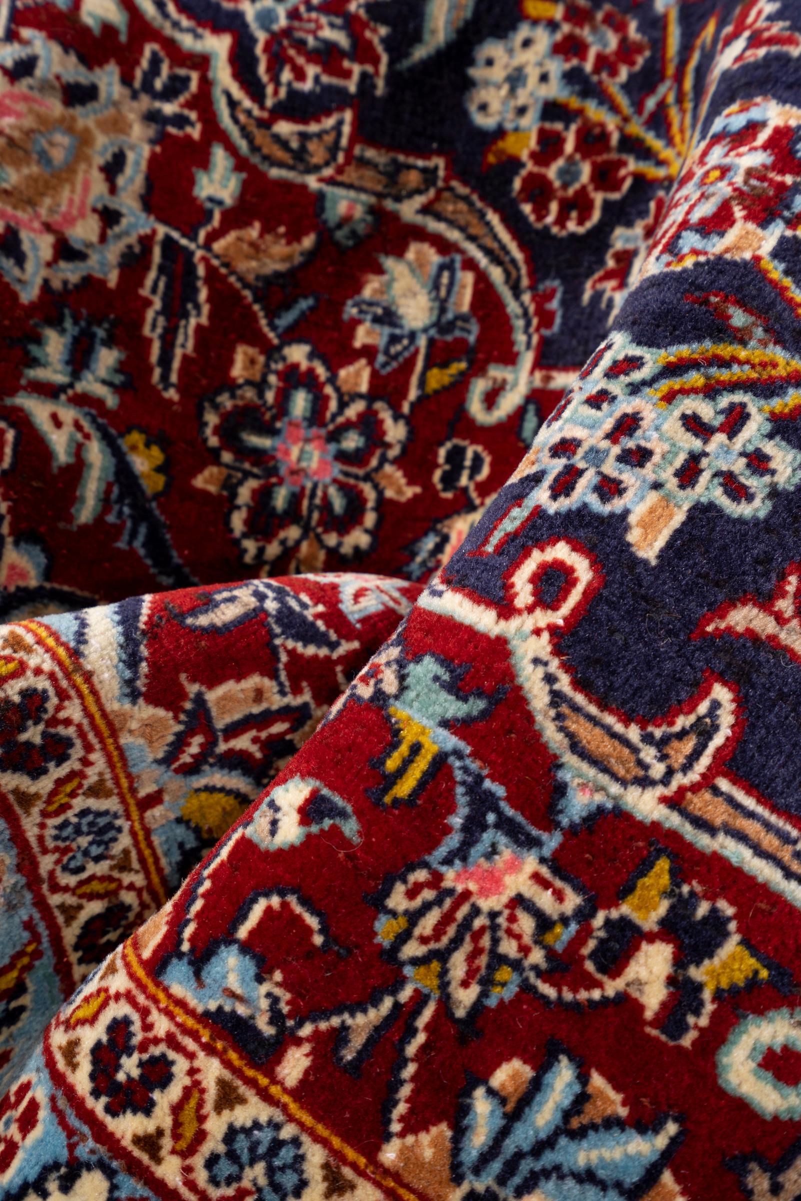Vintage Fine Kashan Navy Lachak Toranj Persian Rug
