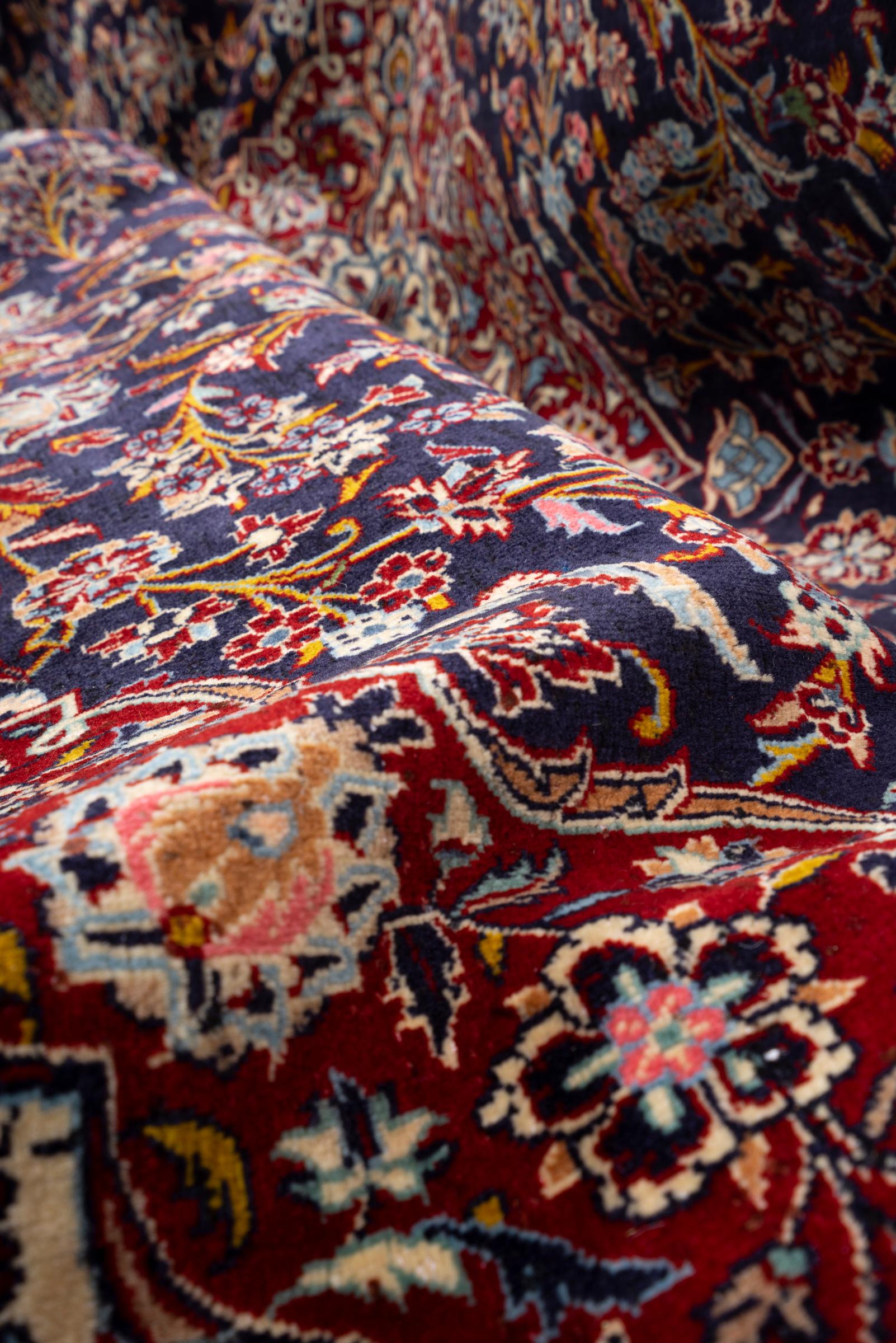 Vintage Fine Kashan Navy Lachak Toranj Persian Rug