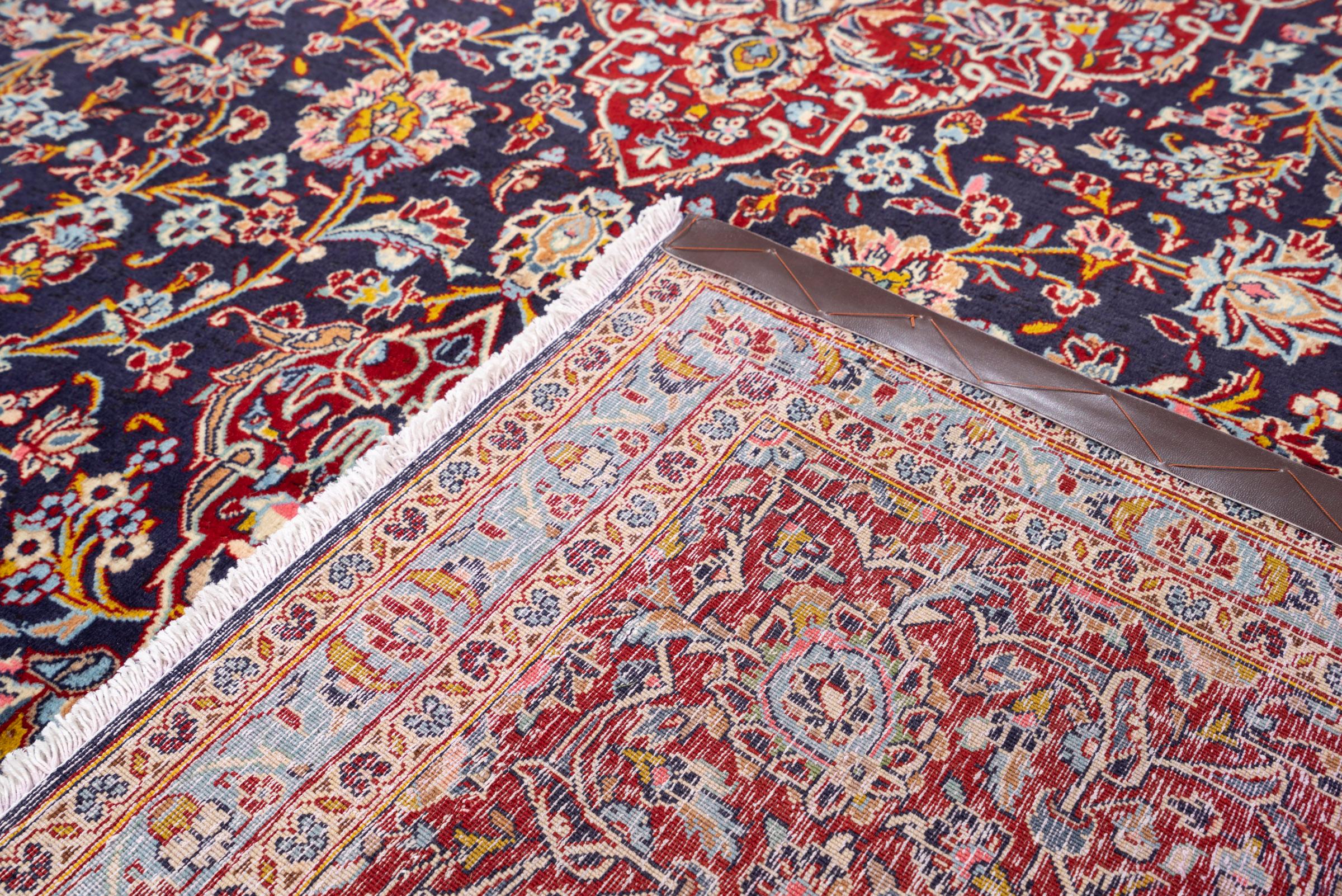 Vintage Fine Kashan Navy Lachak Toranj Persian Rug
