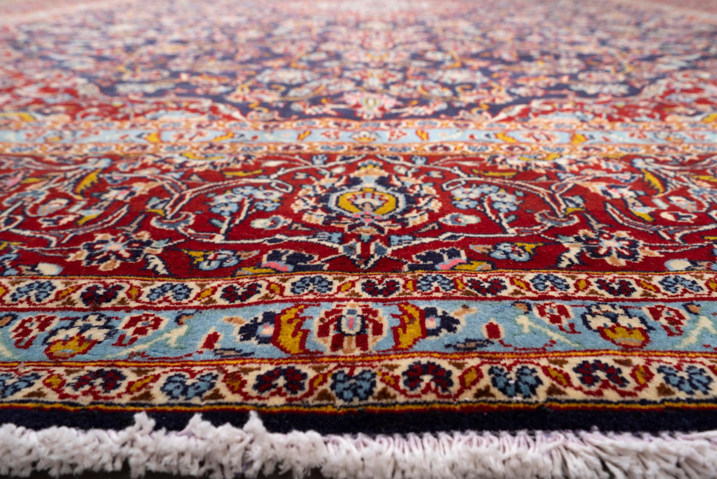 Vintage Fine Kashan Navy Lachak Toranj Persian Rug