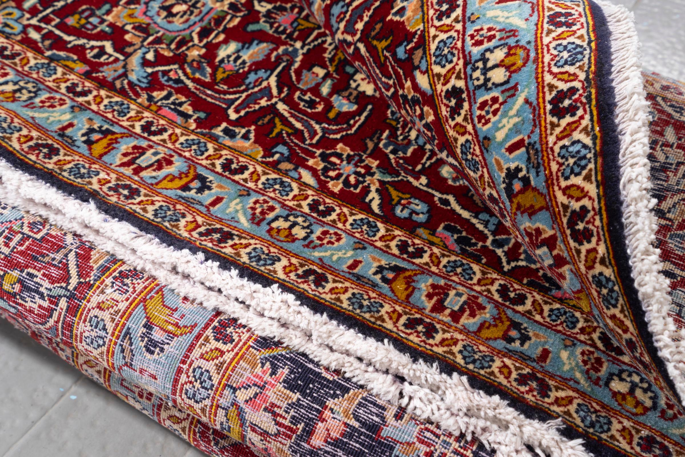 Vintage Fine Kashan Navy Lachak Toranj Persian Rug